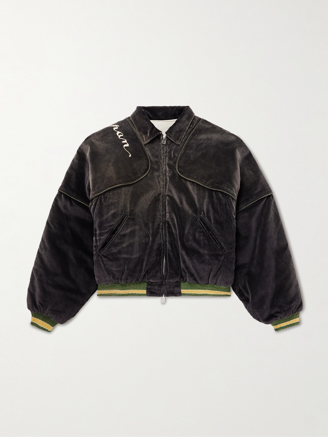 Kapital Logo-embroidered Zip-detailed Cotton-velvet Bomber Jacket In Black