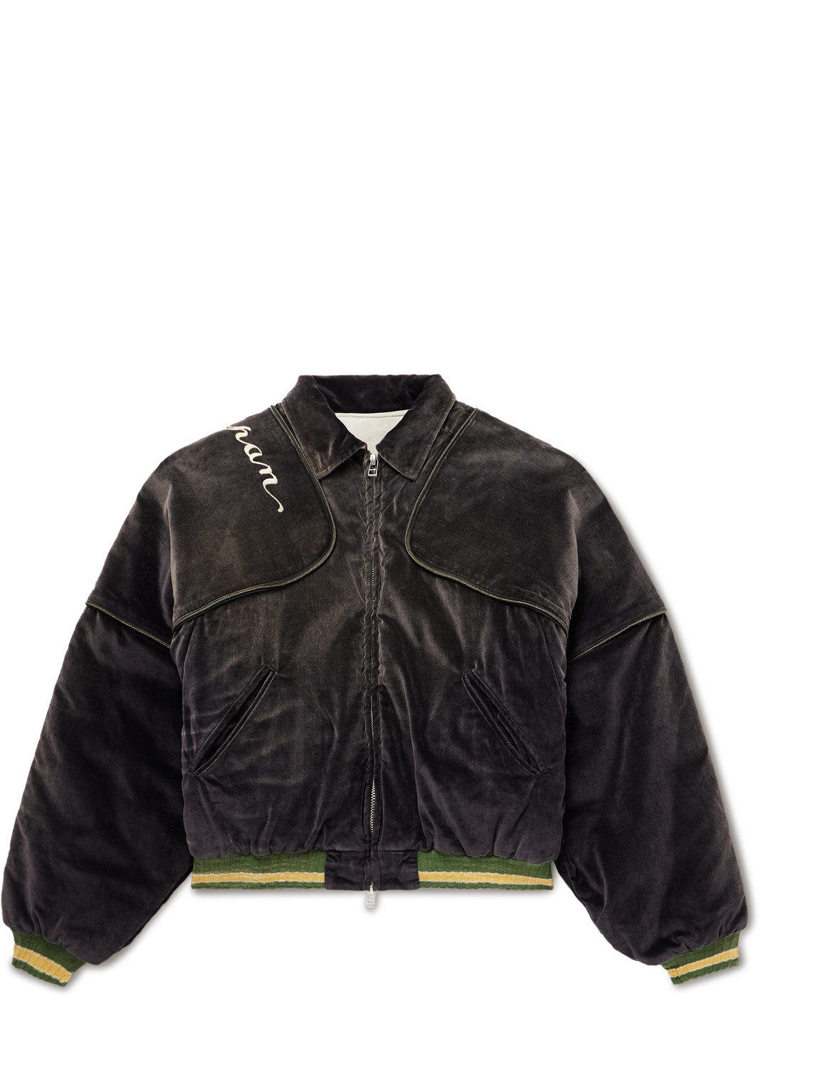 Kapital Logo-embroidered Zip-detailed Cotton-velvet Bomber Jacket In Black
