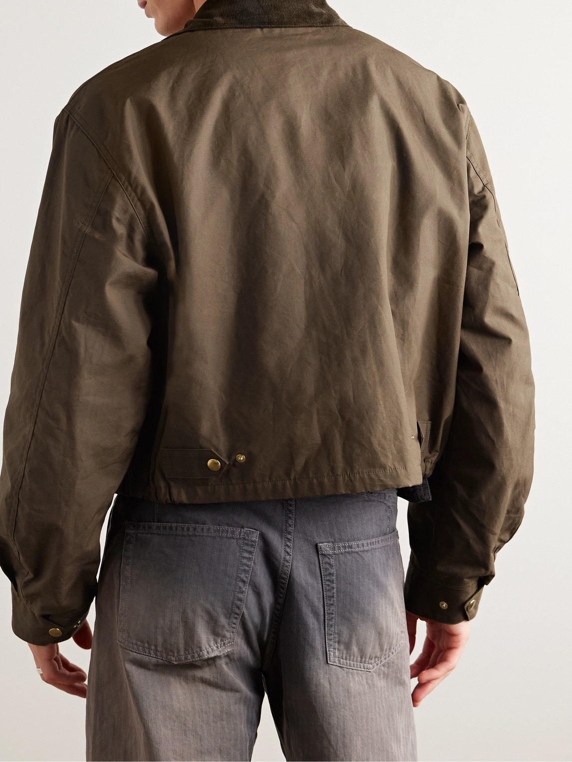 Kapital Drizzler Cropped Corduroy-trimmed Oiled-cotton Jacket In Brown