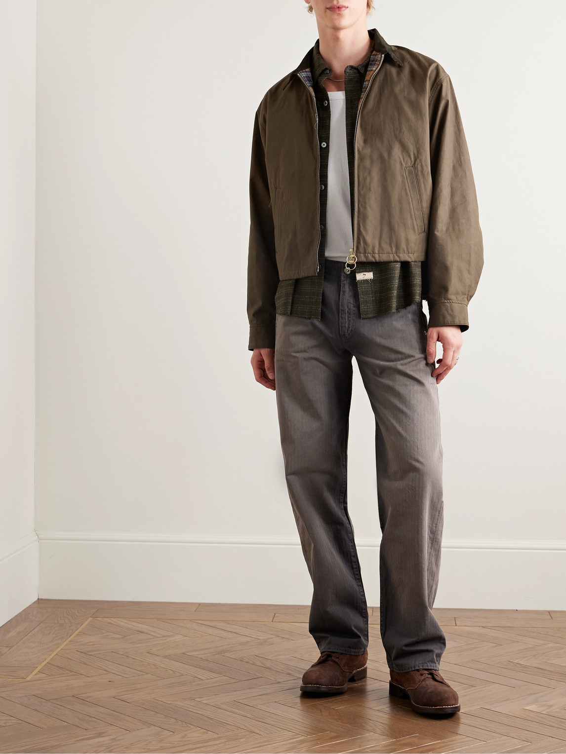 Kapital Drizzler Cropped Corduroy-trimmed Oiled-cotton Jacket In Brown
