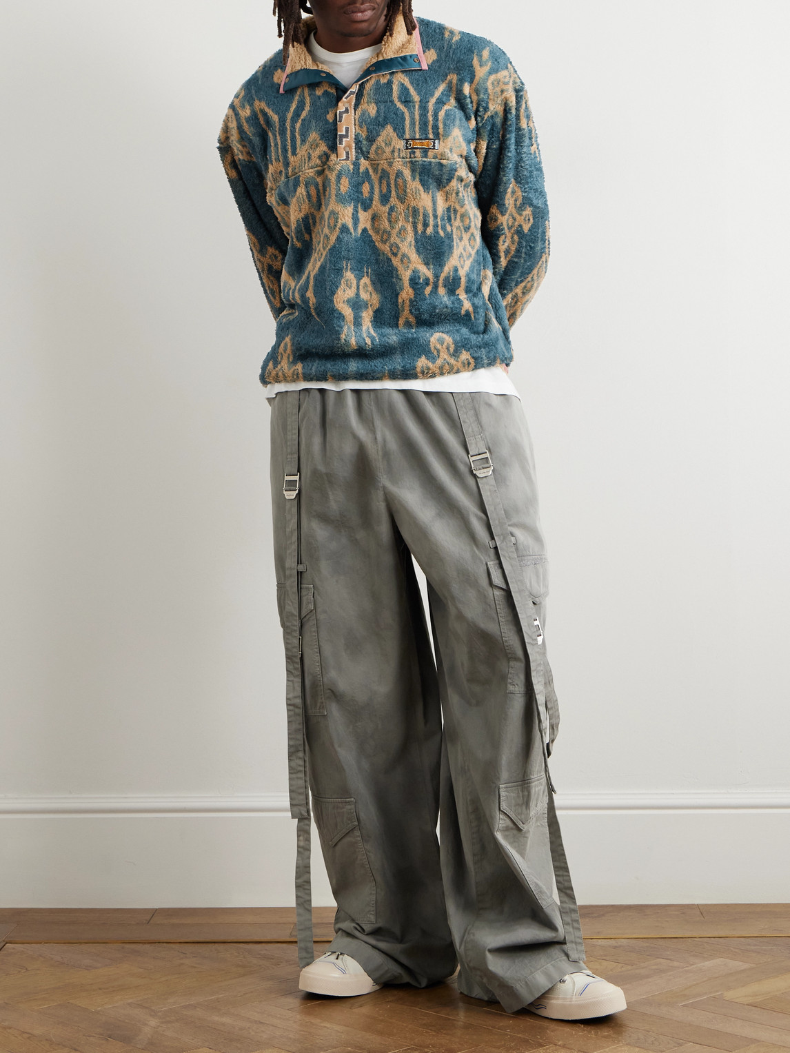 KAPITAL JAVA KASURI JACQUARD-TRIMMED PRINTED FLEECE SWEATSHIRT