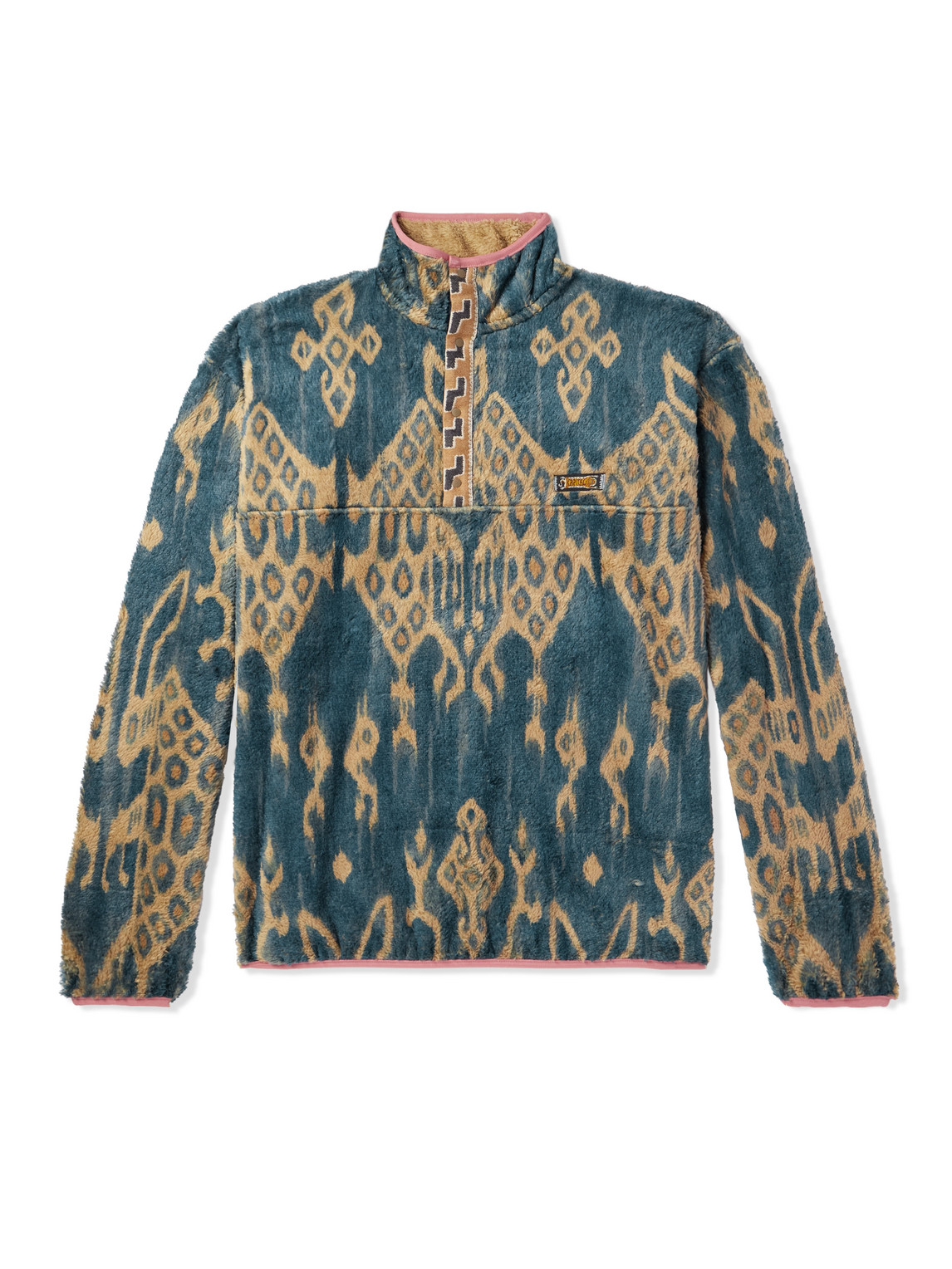 Kapital Java Kasuri Jacquard-trimmed Printed Fleece Sweatshirt In Blue
