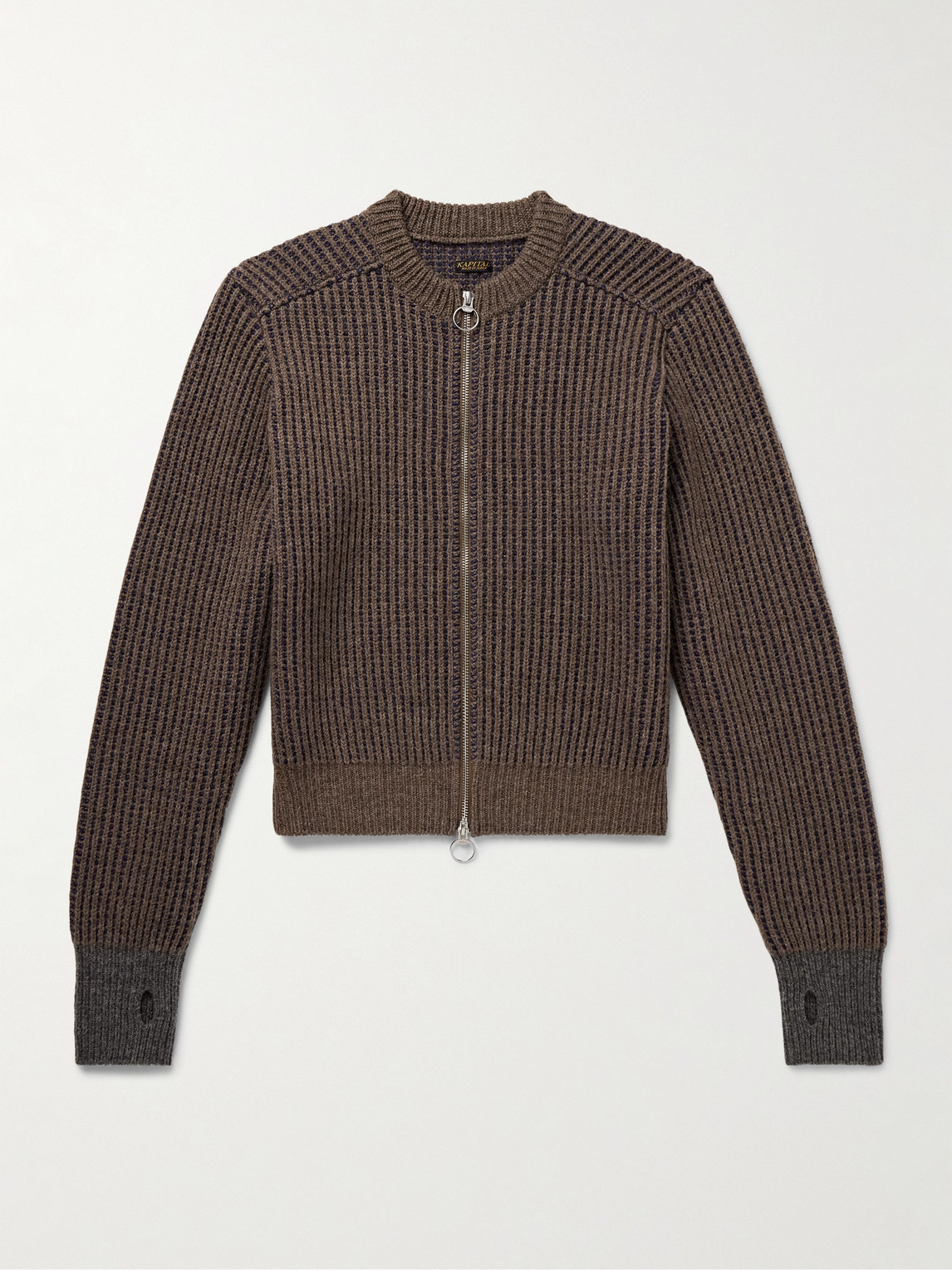 KAPITAL Cropped Ribbed Wool Zip-Up Cardigan - Men