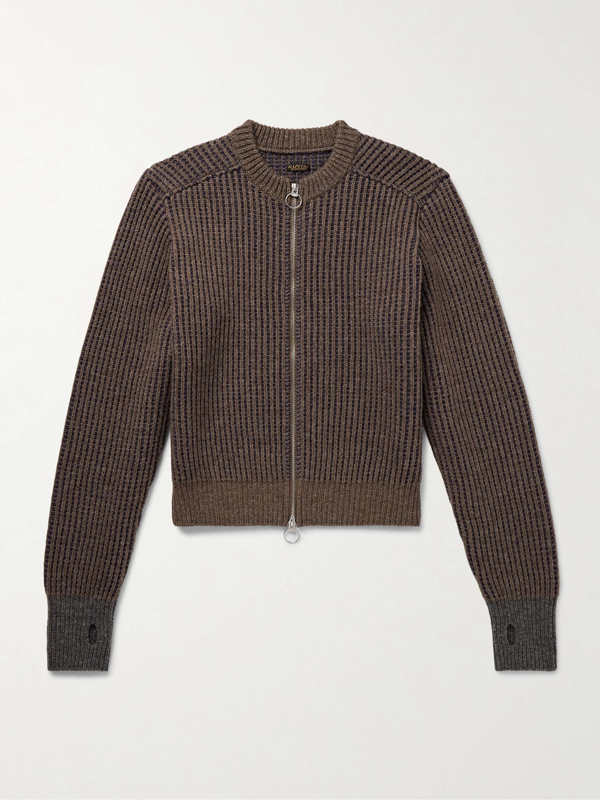 KAPITAL Cropped Ribbed Wool Zip-Up Cardigan for Men | MR PORTER KAPITAL Cropped Ribbed Wool Zip-Up Cardigan for Men | MR PORTER