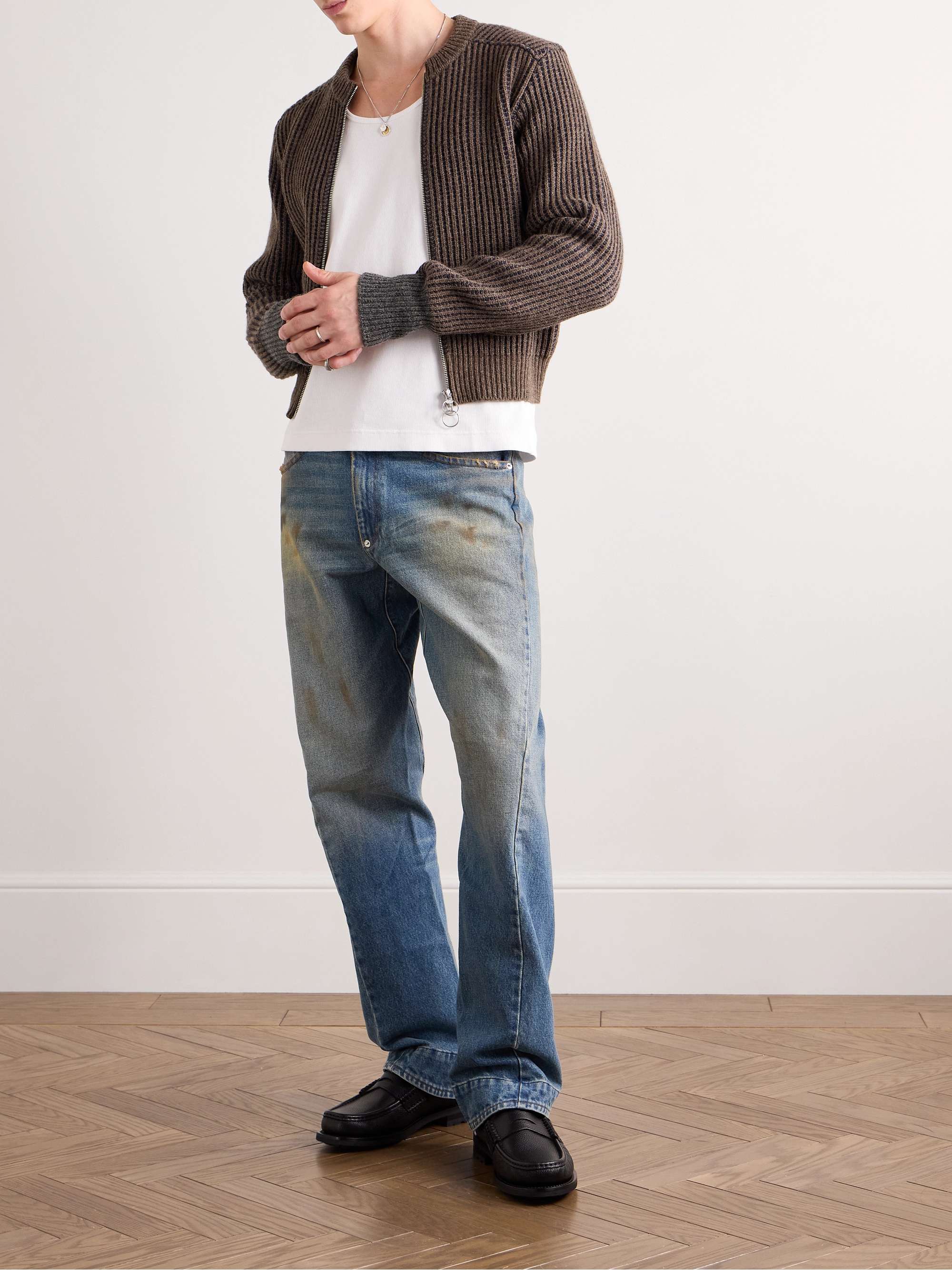 【2024年新作】 KAPITAL Cropped PORTER MR | Men for Cardigan Zip-Up Wool Ribbed トップス