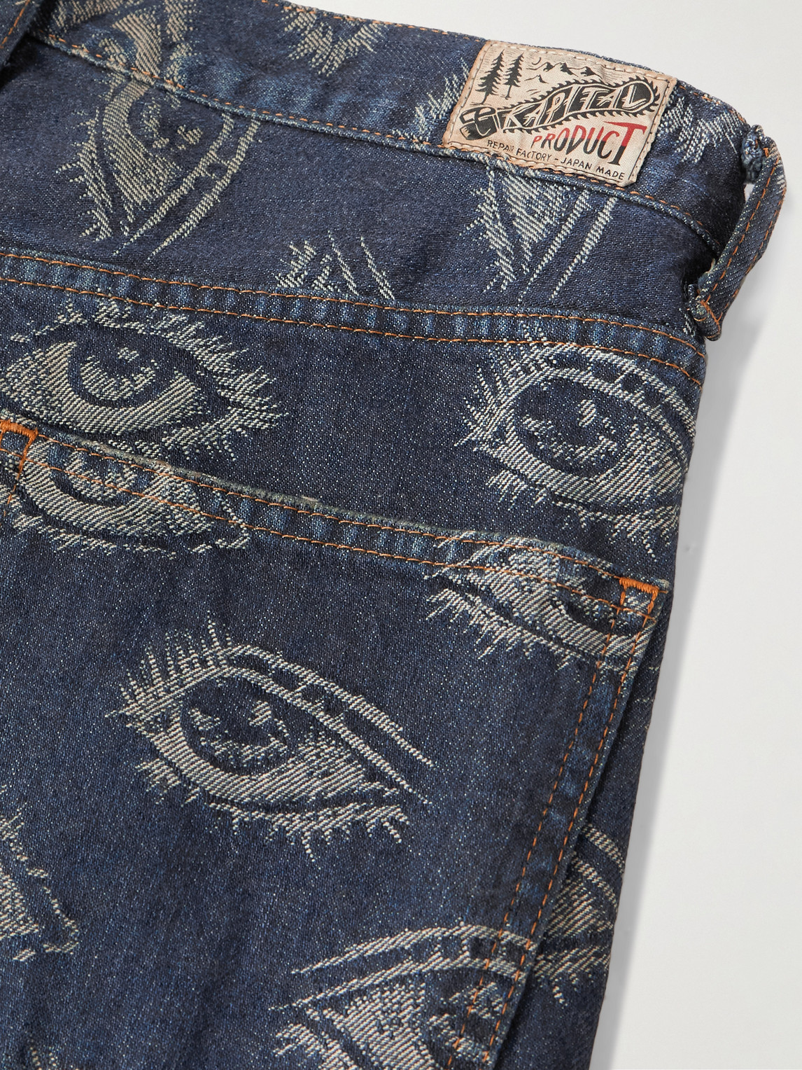 Shop Kapital Speakeasy Slim-fit Flared Printed Distressed Jeans In Blue
