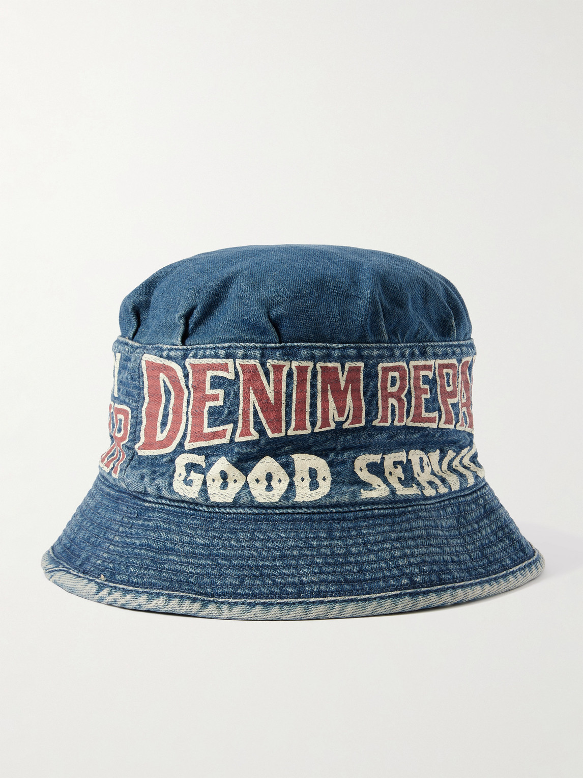 KAPITAL LAUNDRY PRINTED DENIM BUCKET HAT