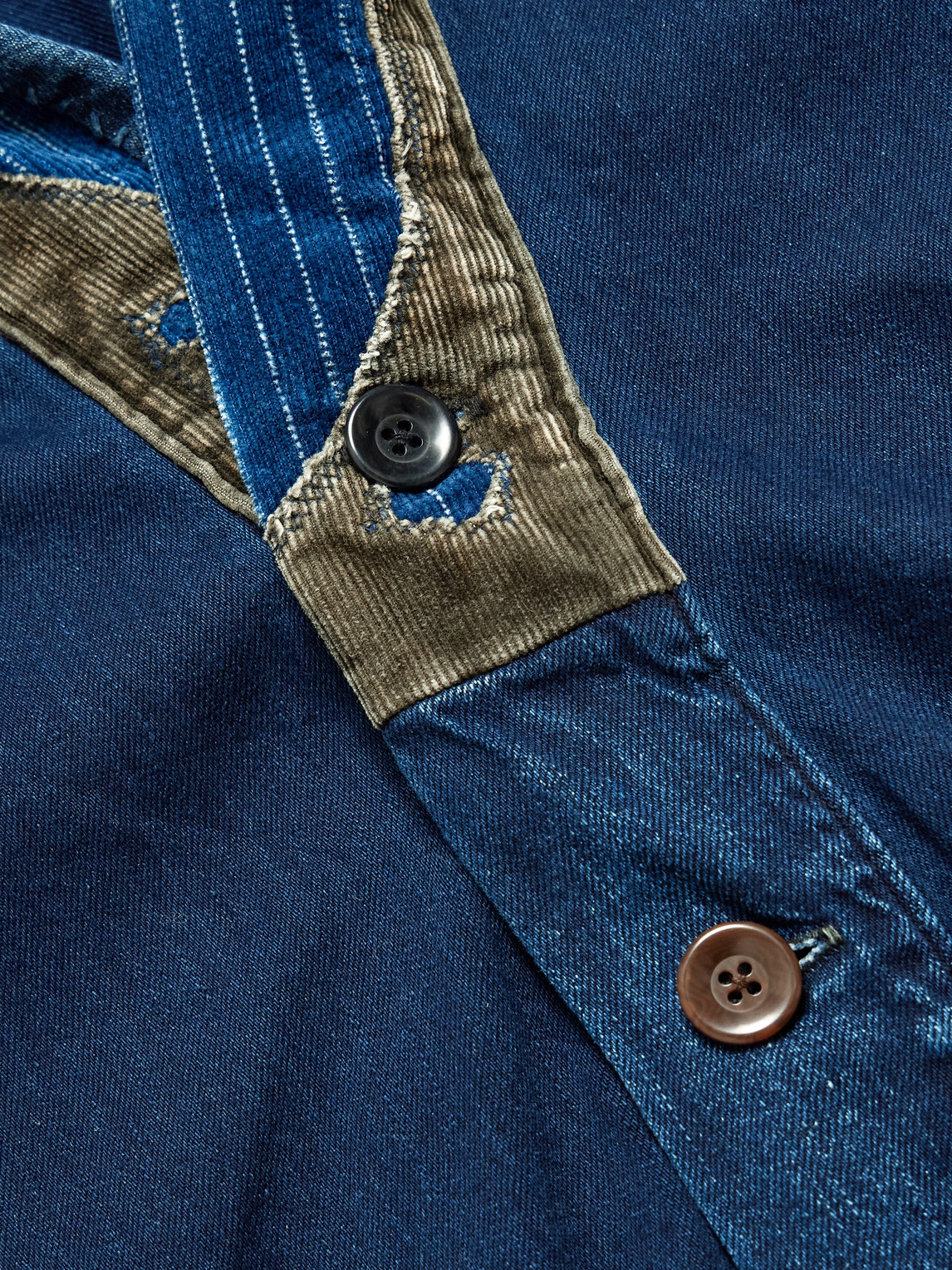 KAPITAL TIGER JUDDBHAN PATCHWORK CORDUROY-TRIMMED DENIM CARDIGAN