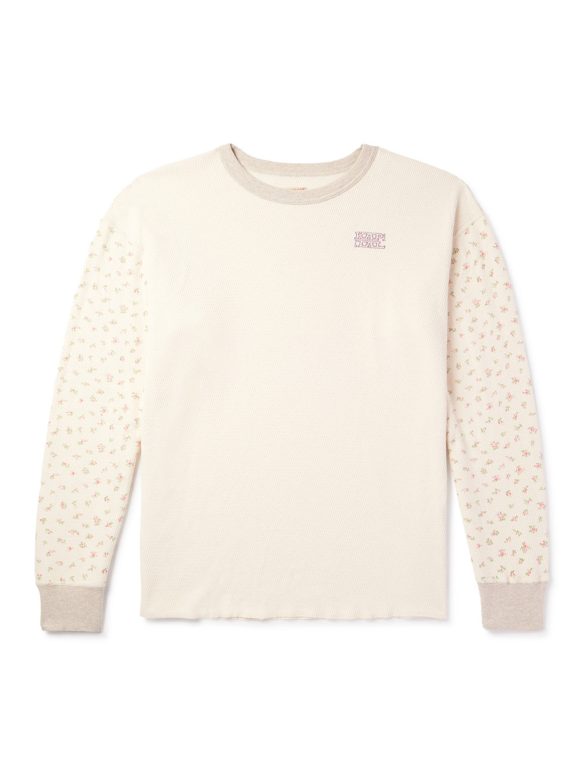 Kapital Logo-embroidered Printed Waffle-knit Cotton-jersey T-shirt In Neutrals