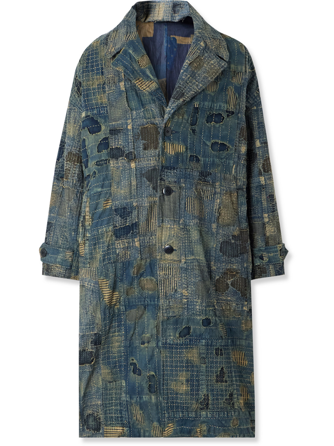 Kapital Boro Cavalier Distressed Cotton And Linen-blend Jacket In Blue