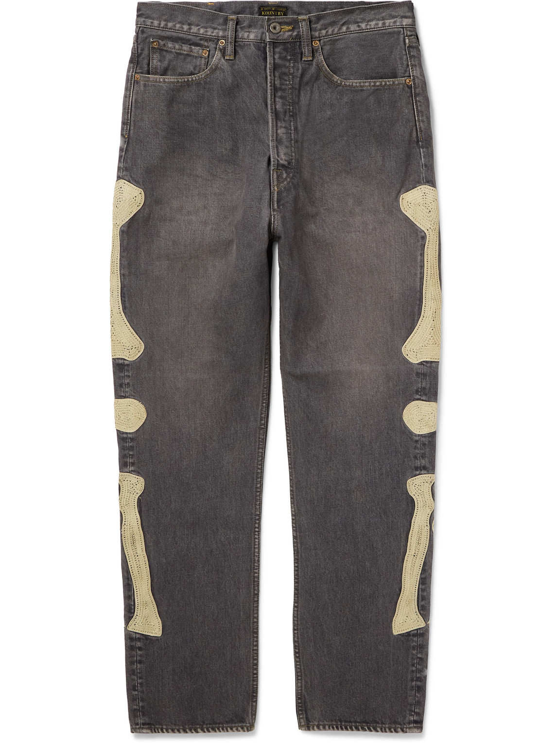 Kapital Slim-fit Crochet-trimmed Jeans In Blue