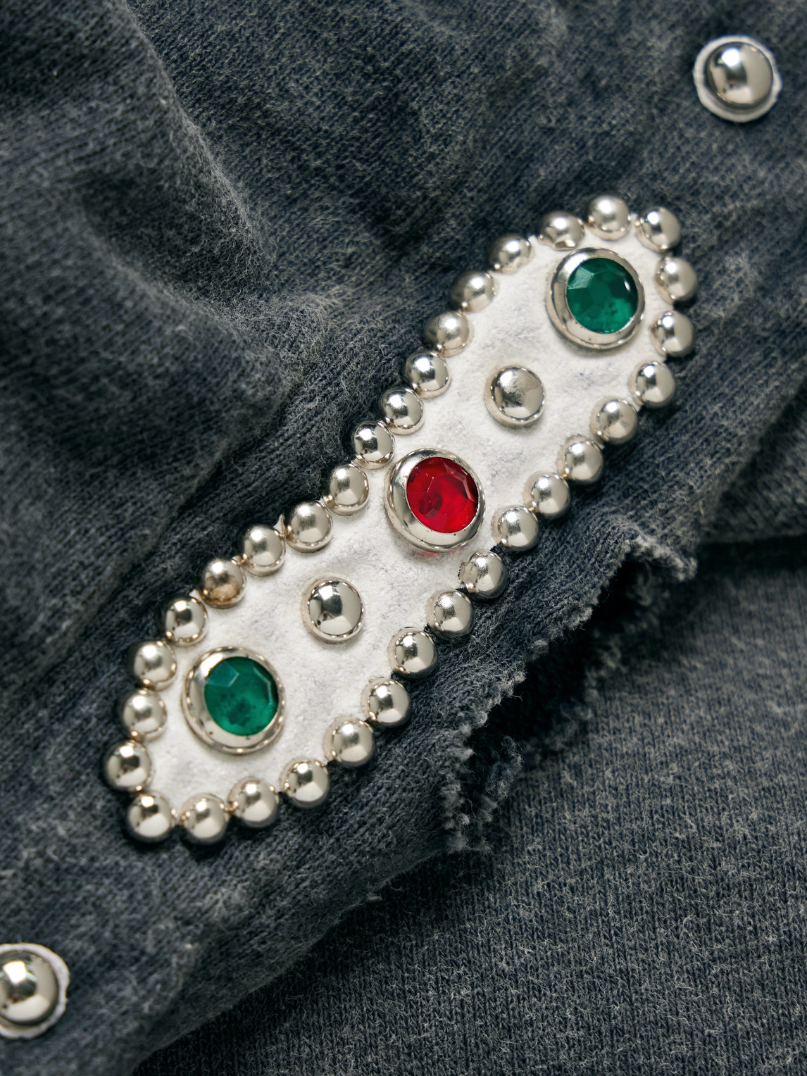 Shop Kapital Embellished Suede-trimmed Distressed Cotton-jersey Hoodie In Gray