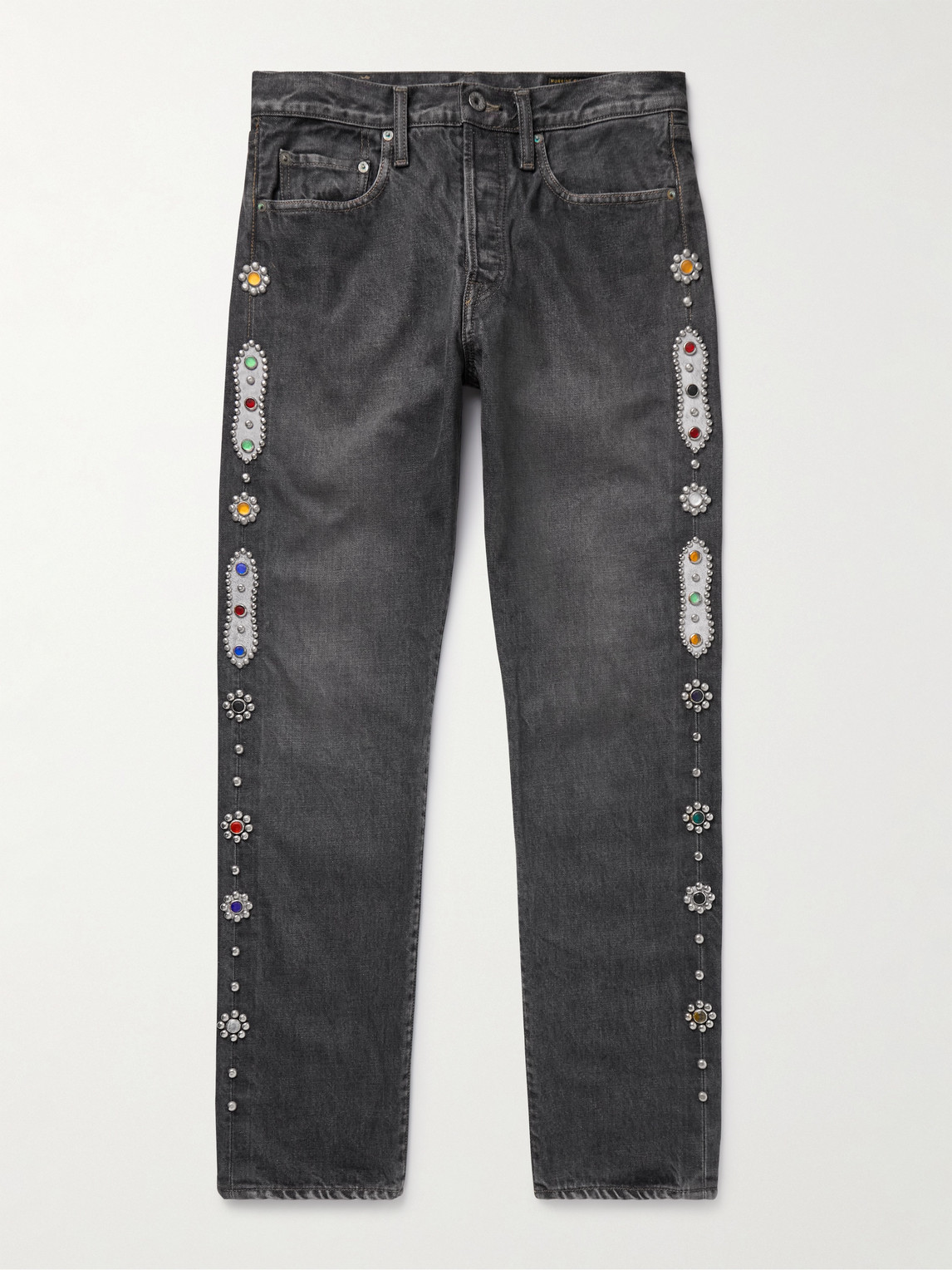 KAPITAL Monkey CISCO Straight-Leg Embellished Leather-Trimmed Jeans - Men