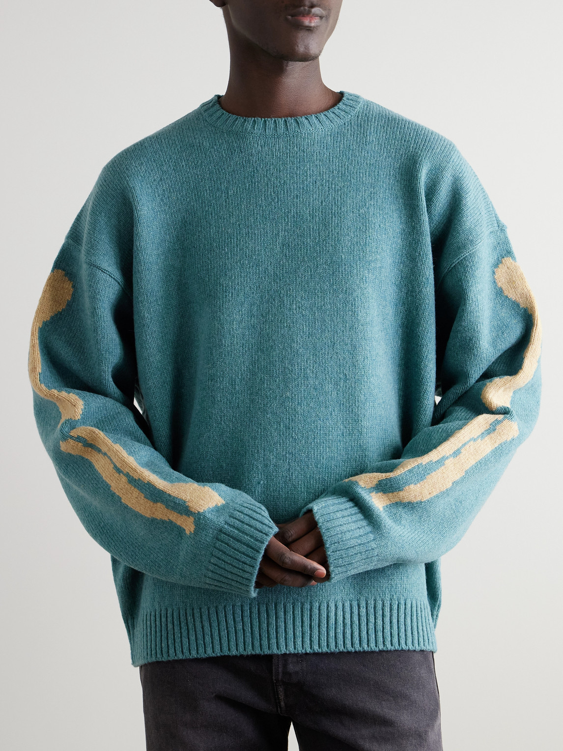 Shop Kapital Oversized Intarsia Wool Sweater In Blue