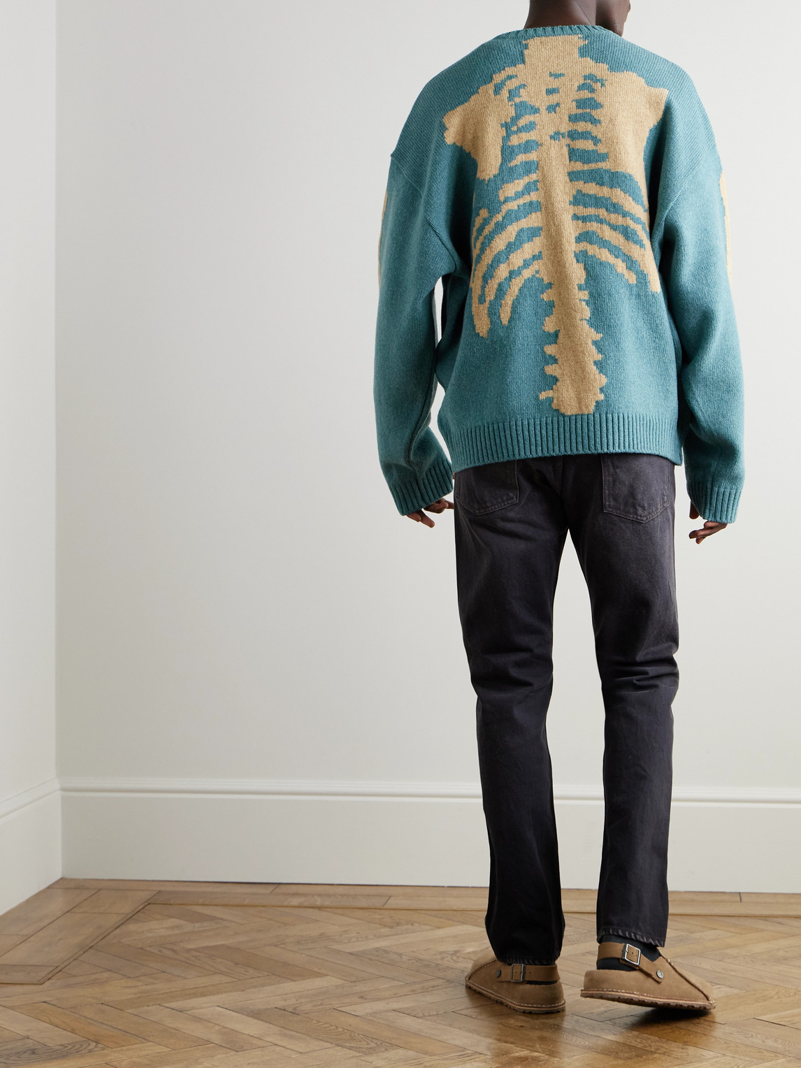 Shop Kapital Oversized Intarsia Wool Sweater In Blue