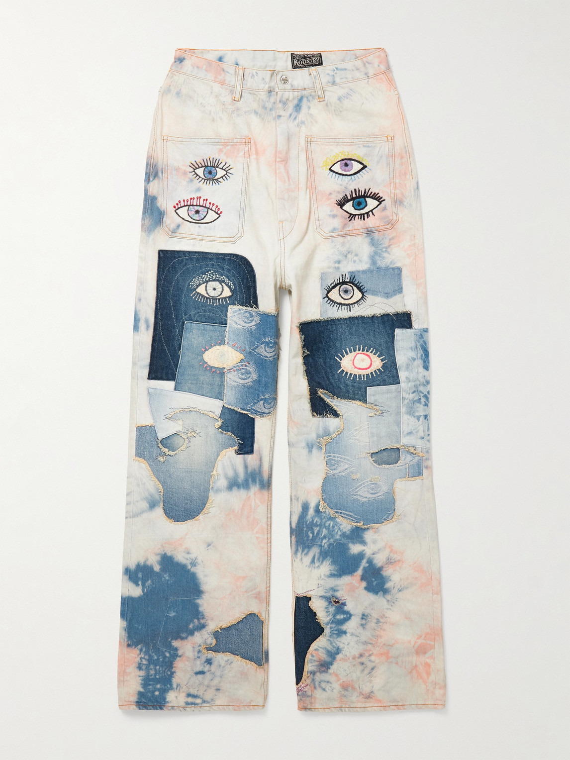 Kapital Slim-fit Patchwork Embroidered Tie-dyed Jeans In Blue