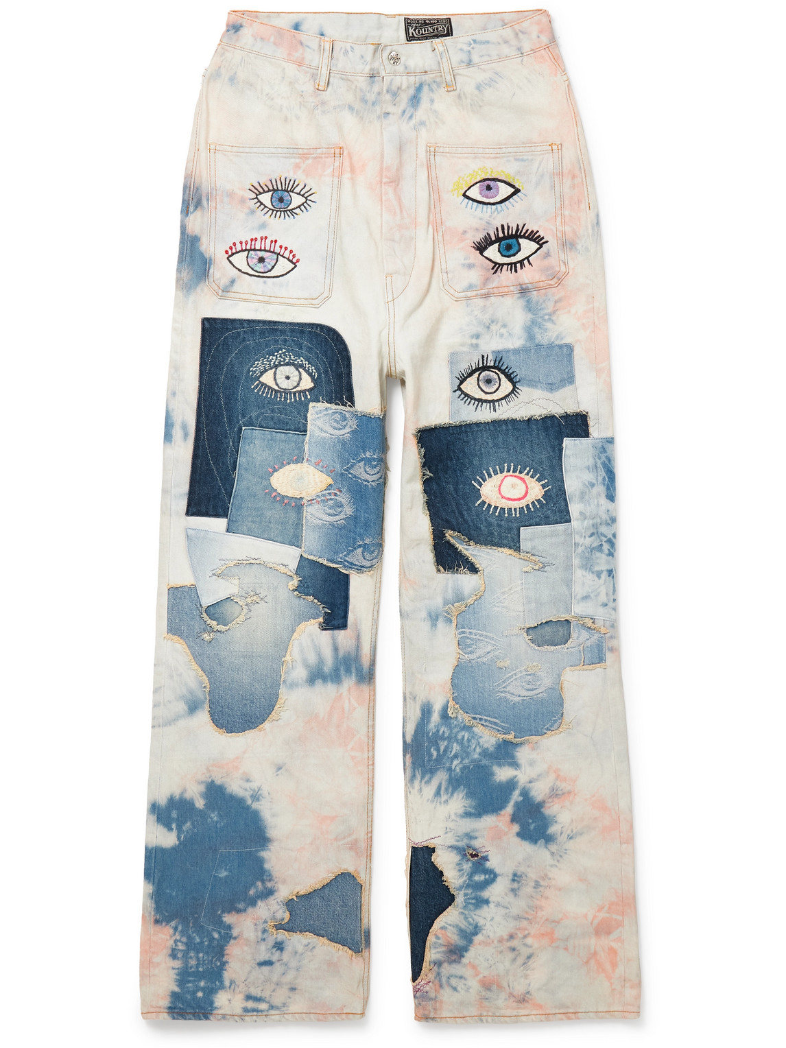 Kapital Slim-fit Patchwork Embroidered Tie-dyed Jeans In Blue