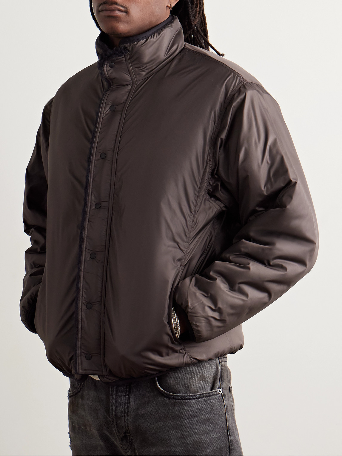 KAPITAL BONE BOA REVERSIBLE PRINTED FLEECE AND NYLON JACKET