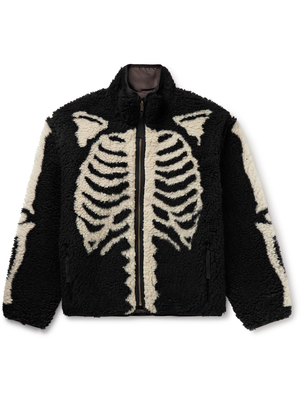 Kapital Bone Boa Reversible Printed Fleece And Nylon Jacket In Black