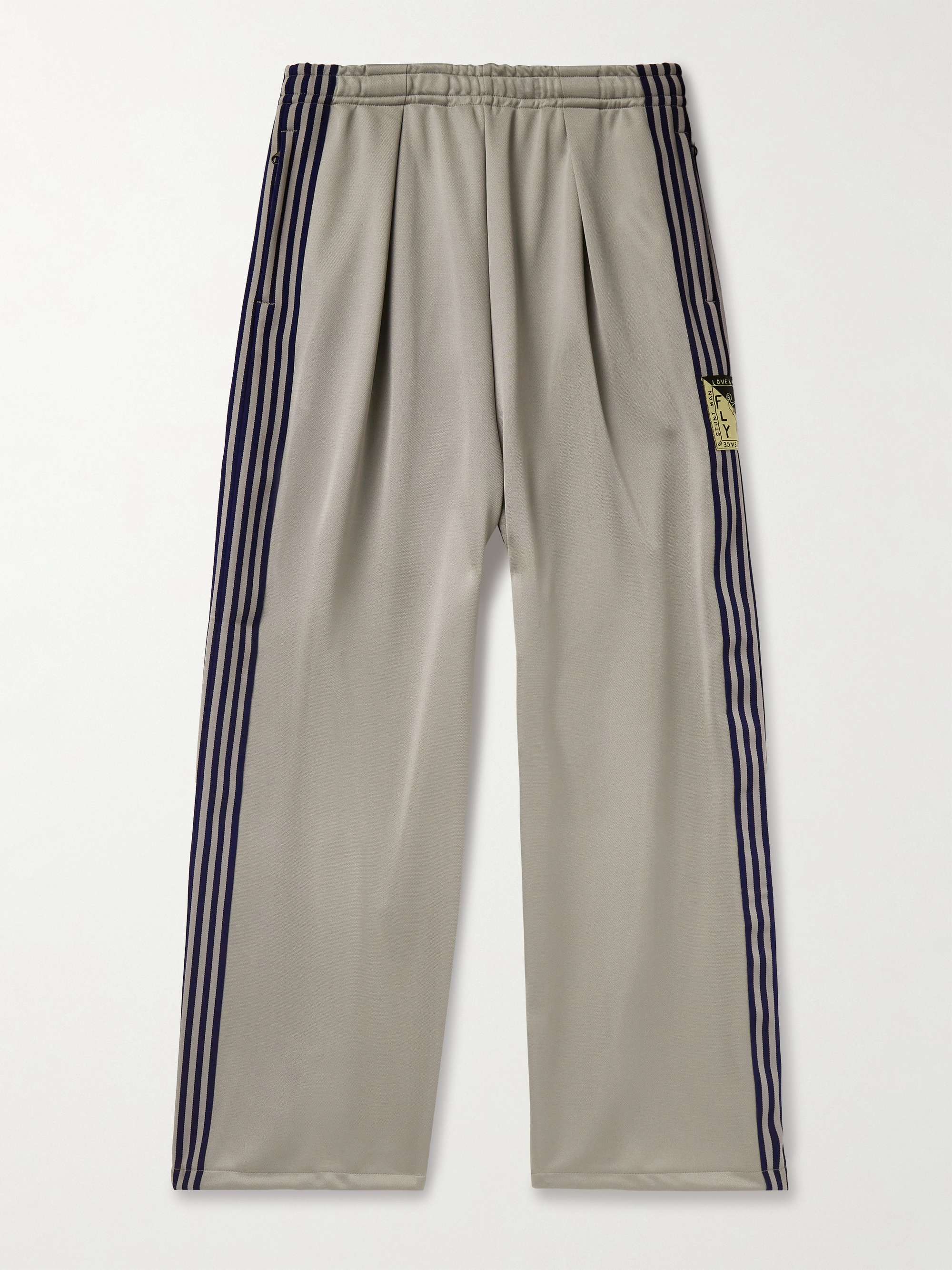 Straight Leg Pleated Appliqued Striped Tech Jersey Track Pants