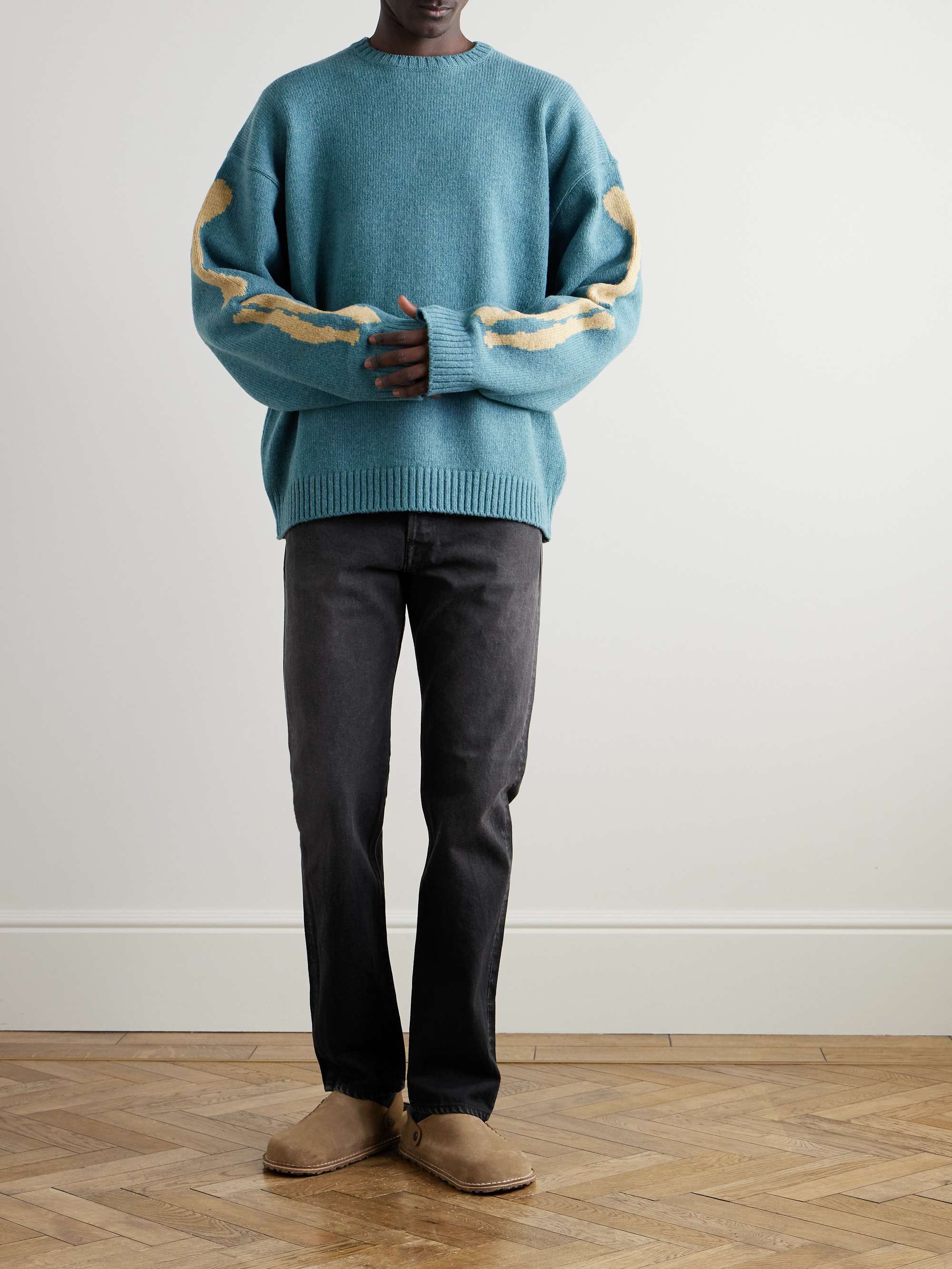 Kapital 7G Wool FairIsle BONE Crew Sweater | Sax | Canoe Club
