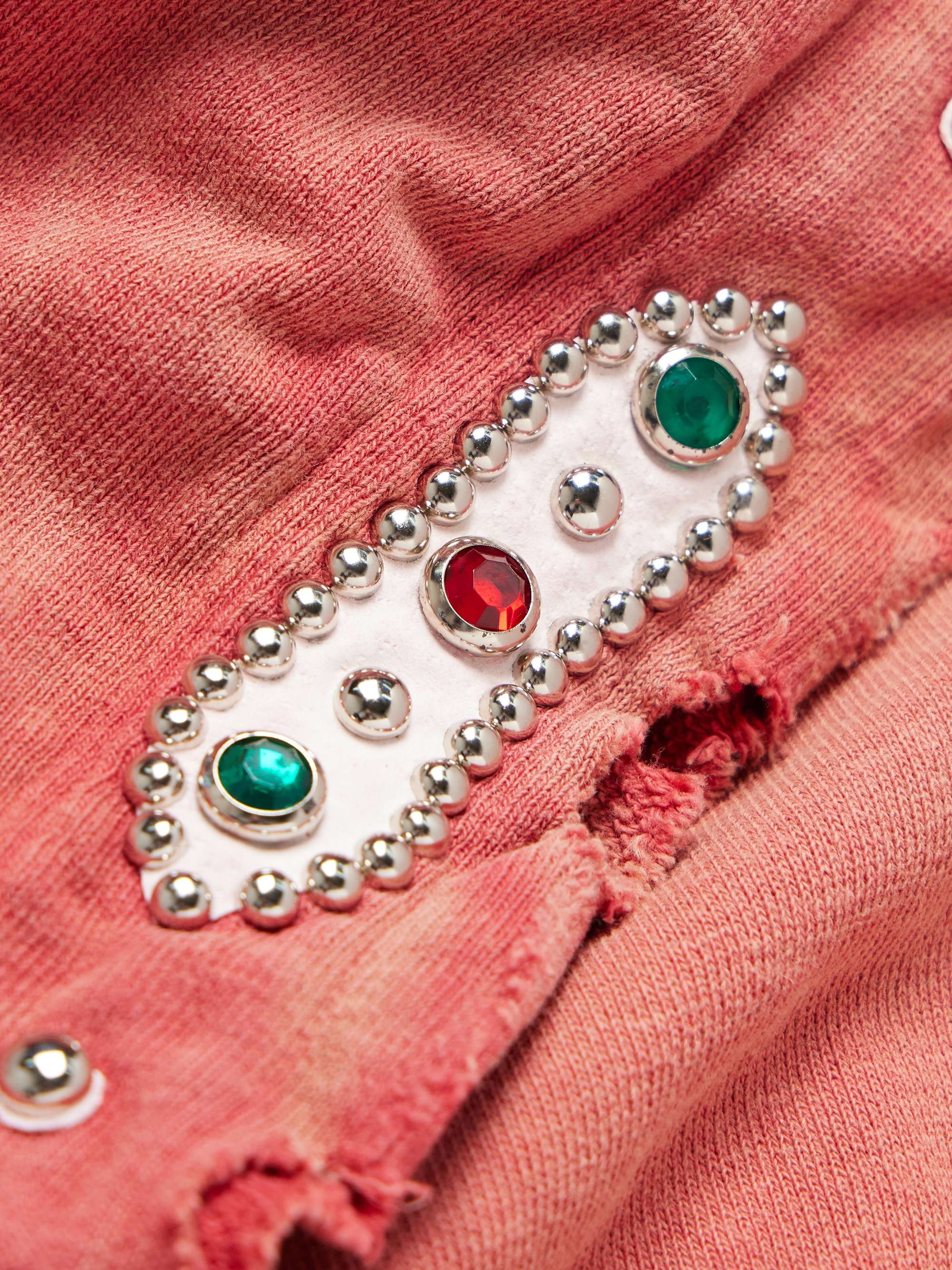 KAPITAL Embellished Suede-Trimmed Distressed Cotton-Jersey