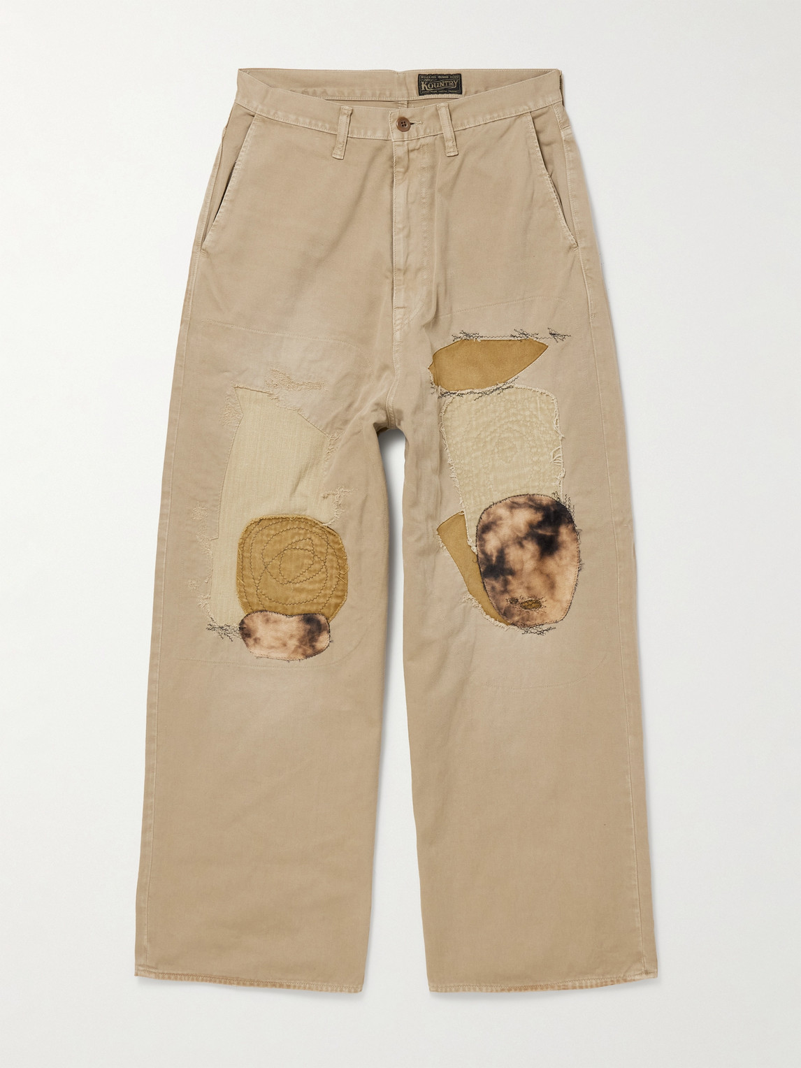 Kapital Katsuragi Port Straight-leg Patchwork Distressed Cotton-twill Trousers In Neutrals