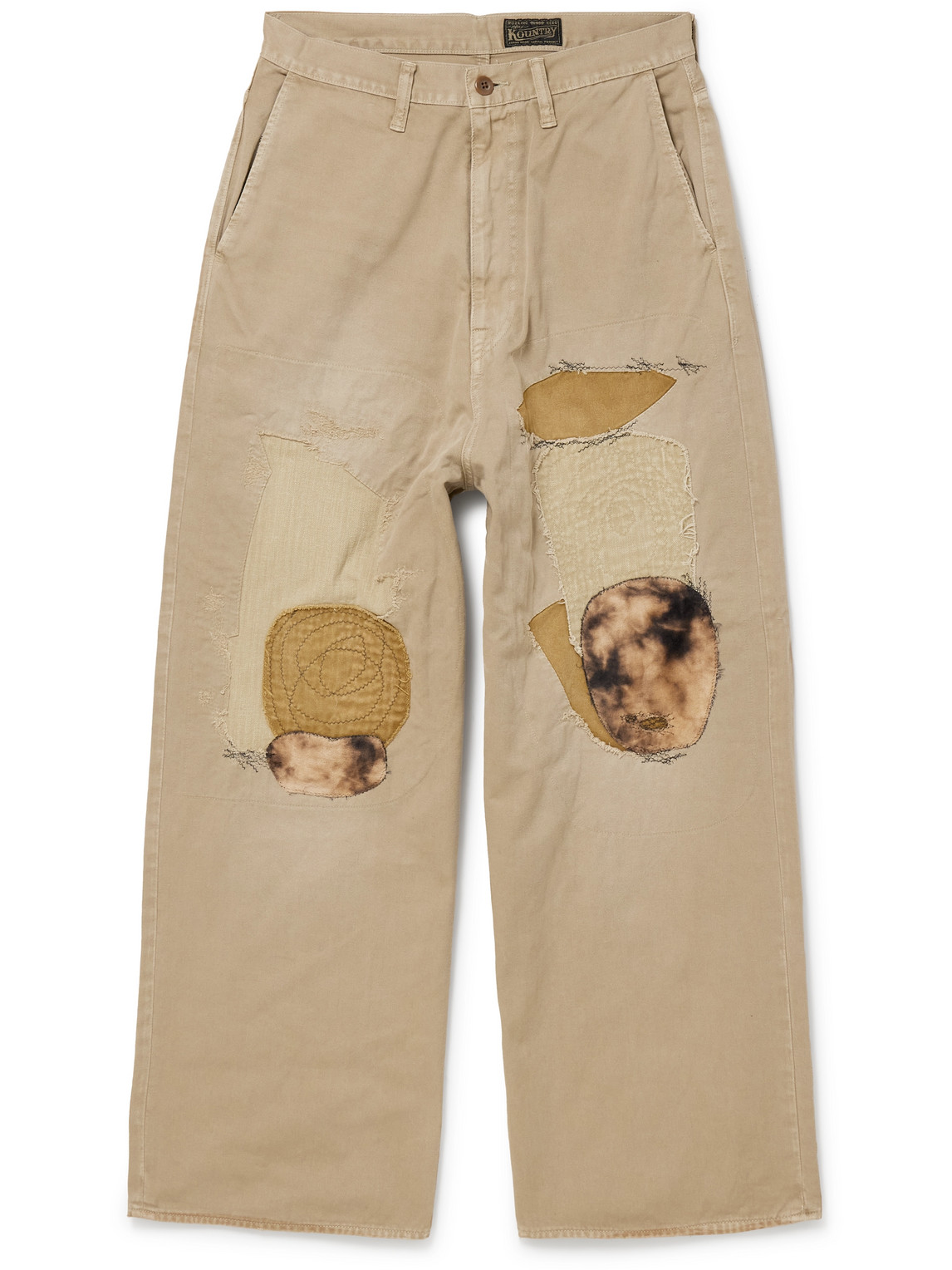 Kapital Katsuragi Port Straight-leg Patchwork Distressed Cotton-twill Trousers In Neutrals