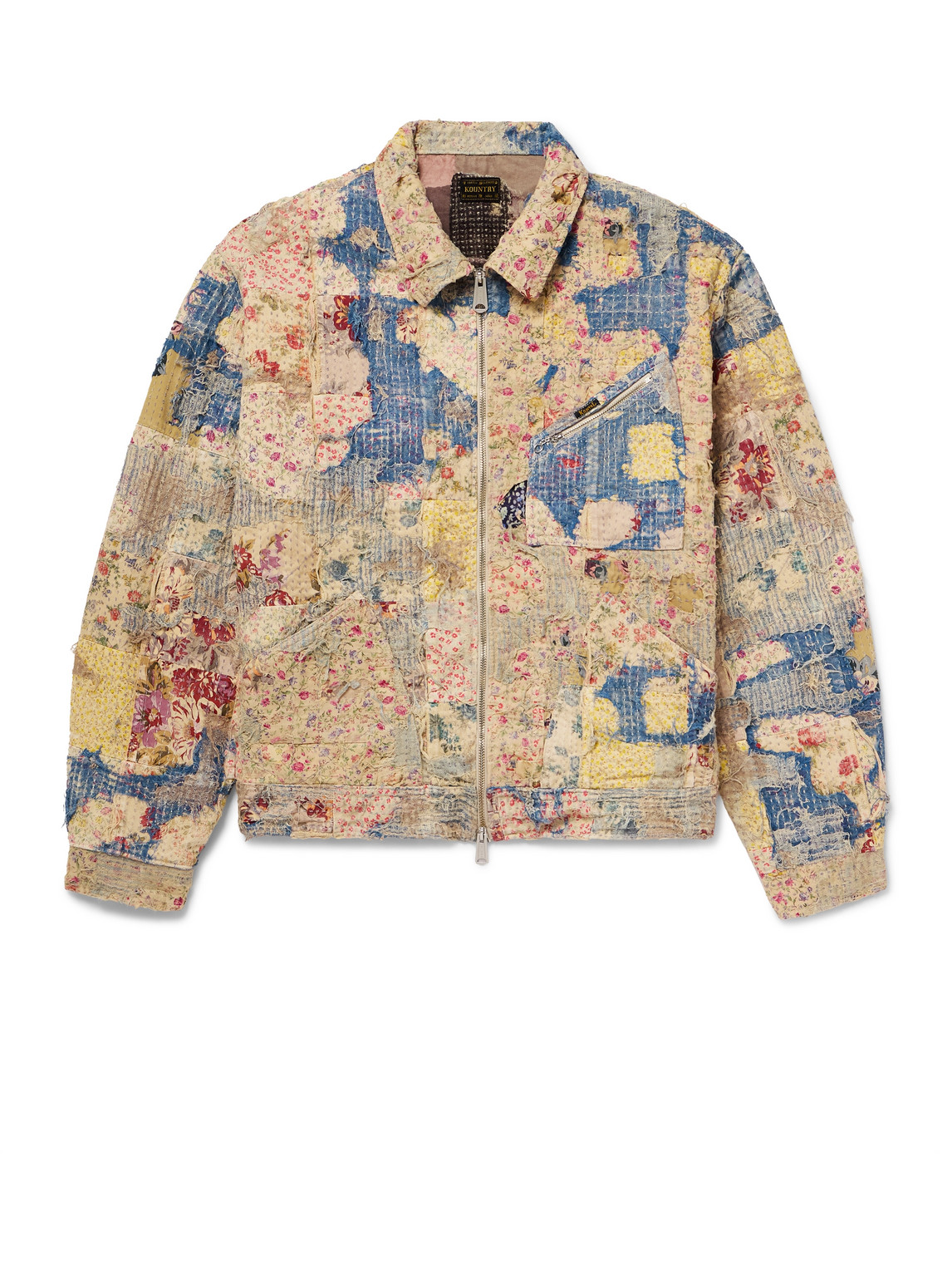 Boro Distressed Patchwork Cotton and Linen-Blend Zip-Up Jacket