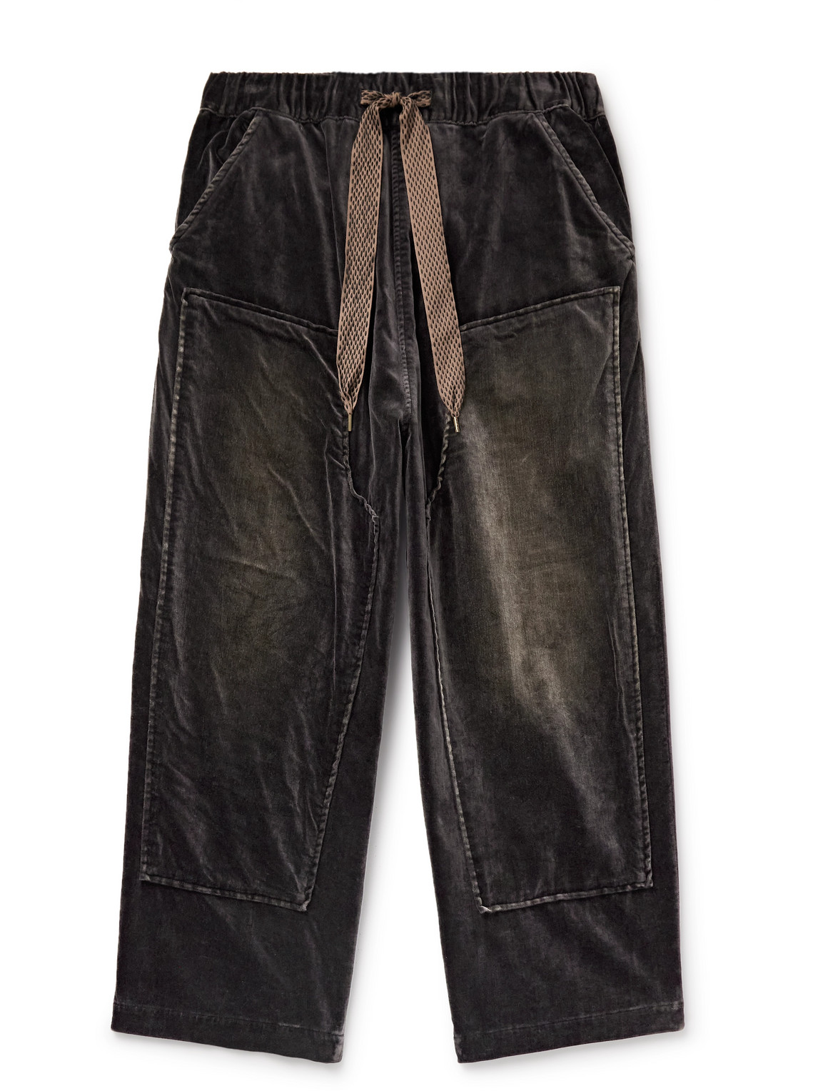 Kapital Casa Wide-leg Cotton-velvet Drawstring Trousers In Black