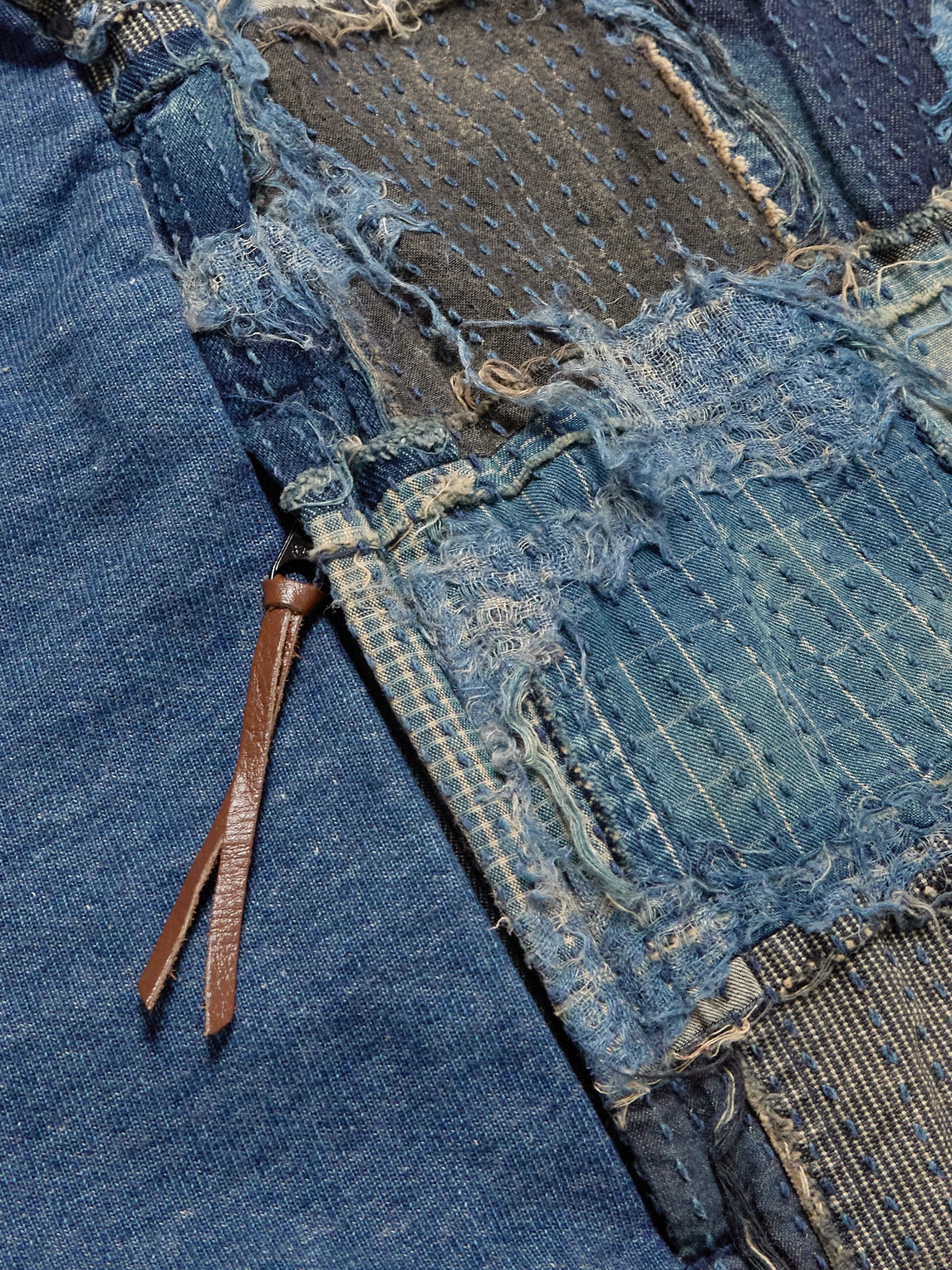 Shop Kapital Boro Distressed Patchwork Cotton And Linen-blend Sweatshirt In Blue