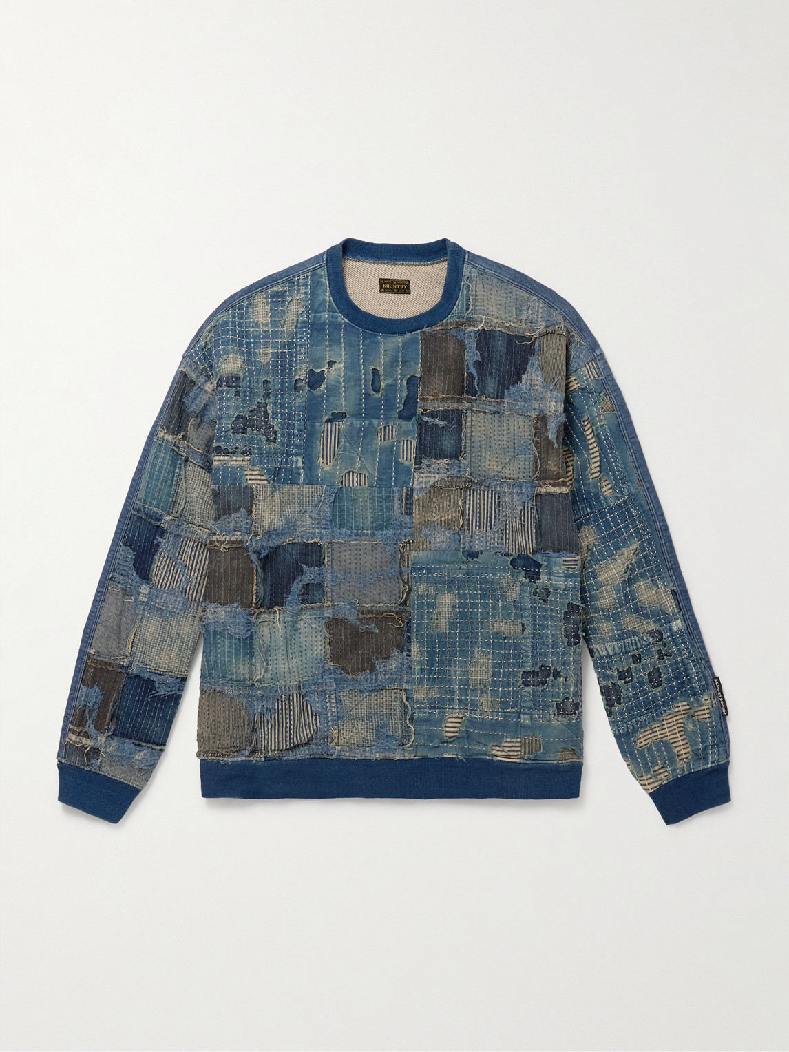 KAPITAL Boro Distressed Patchwork Cotton and Linen-Blend Sweatshirt - Men