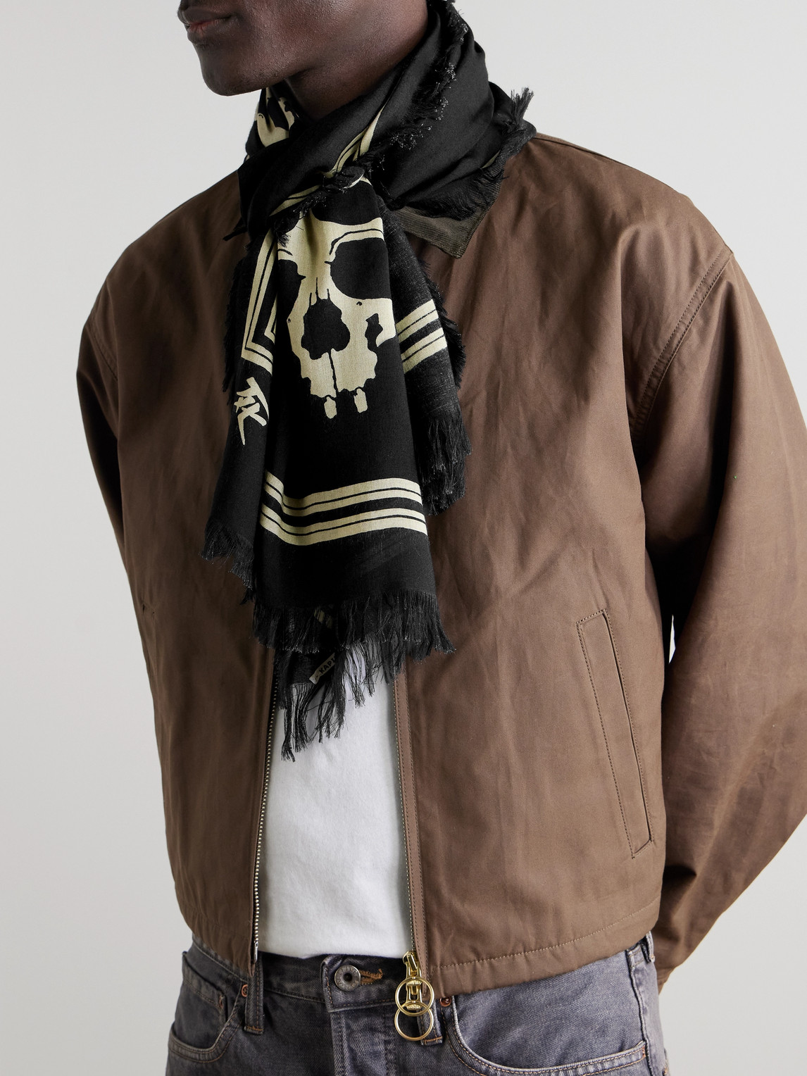 Shop Kapital Fringed Printed Voile Scarf In Black