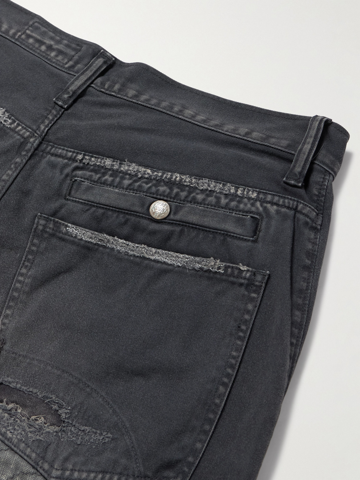 Shop Kapital Katsuragi Port Straight-leg Patchwork Distressed Cotton-twill Trousers In Black