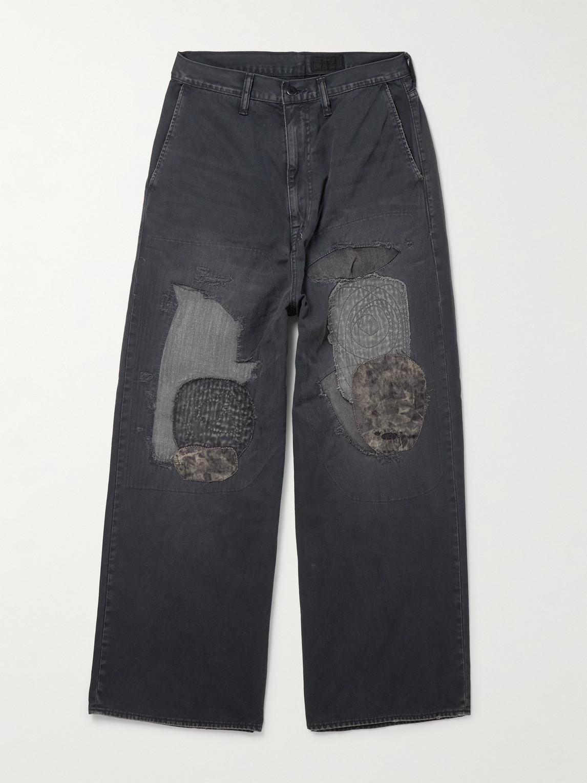 KAPITAL Katsuragi Port Straight-Leg Patchwork Distressed Cotton-Twill Trousers - Men