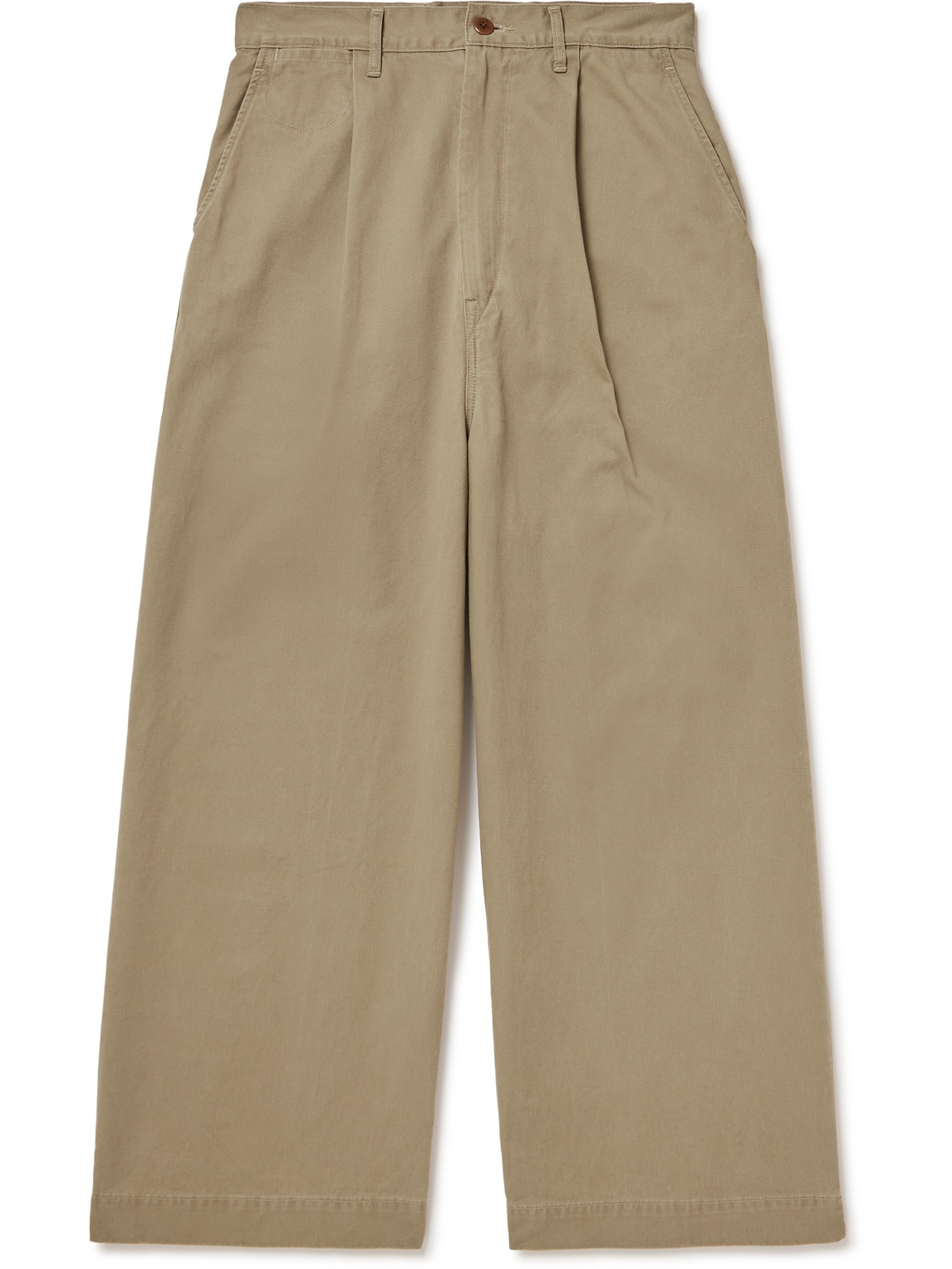 Kapital Nime Wide-leg Pleated Cotton-twill Chinos In Neutrals