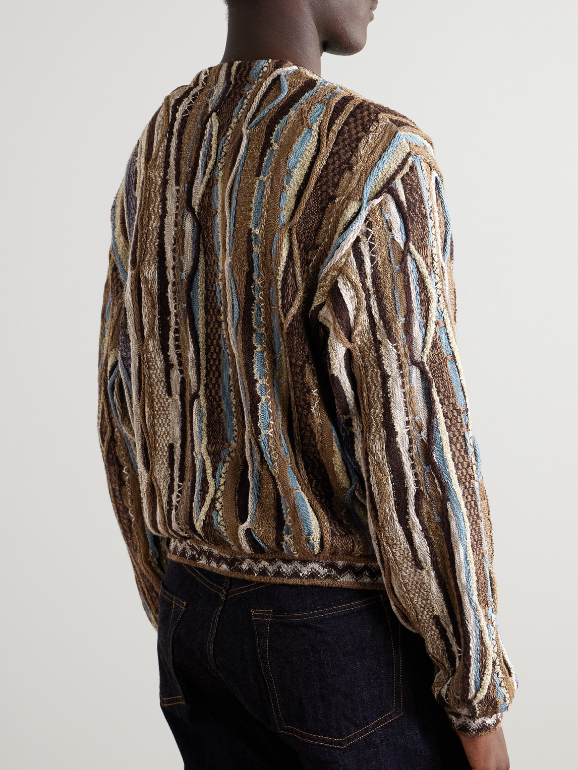 Shop Kapital Gaudy Intarsia Bouclé Cardigan In Brown
