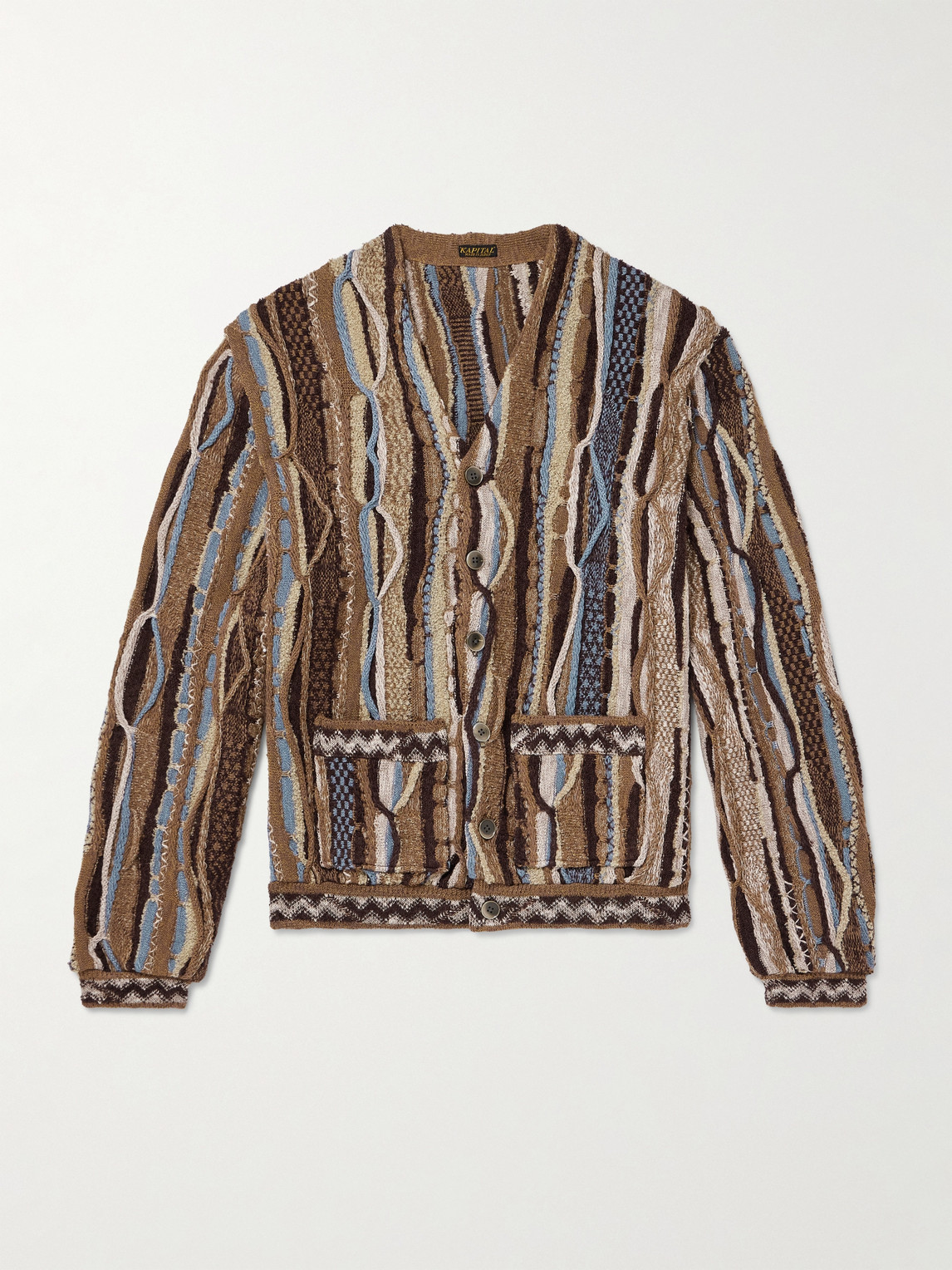 Kapital Gaudy Intarsia Bouclé Cardigan In Brown