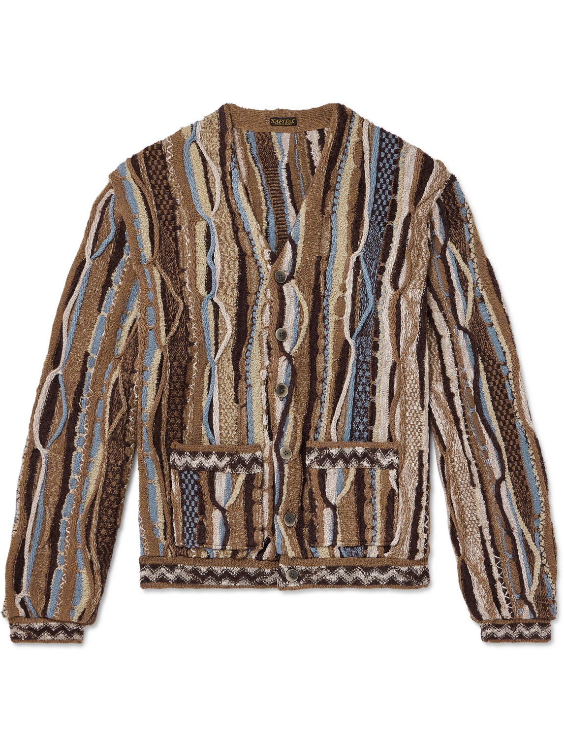 Kapital Gaudy Intarsia Bouclé Cardigan In Brown