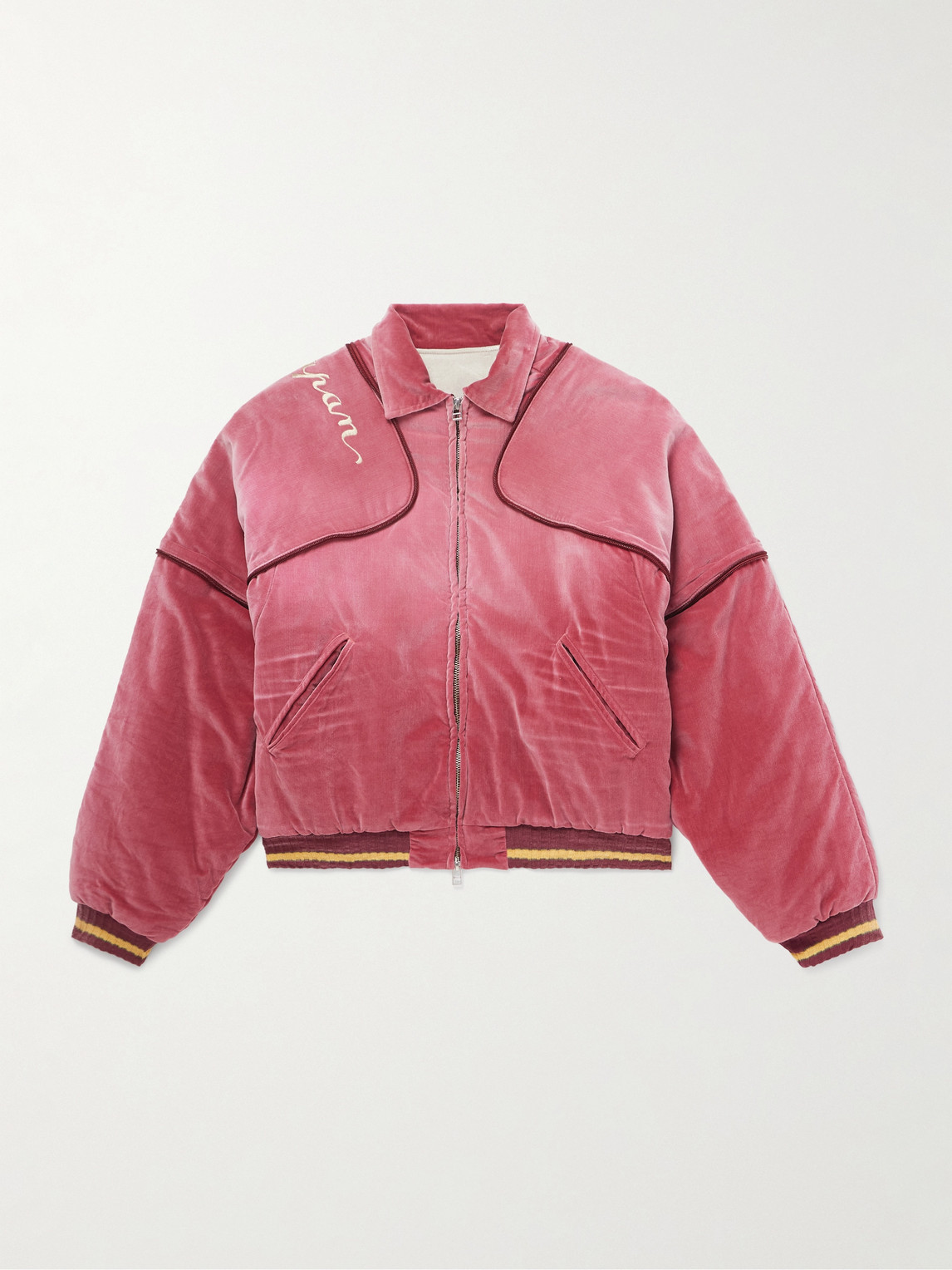 Kapital Logo-embroidered Zip-detailed Cotton-velvet Bomber Jacket In Pink