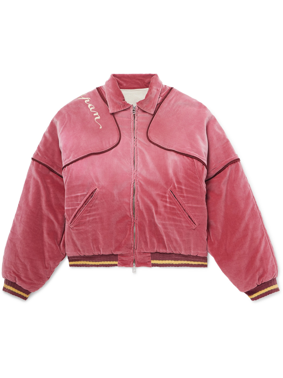 Kapital Logo-embroidered Zip-detailed Cotton-velvet Bomber Jacket In Pink