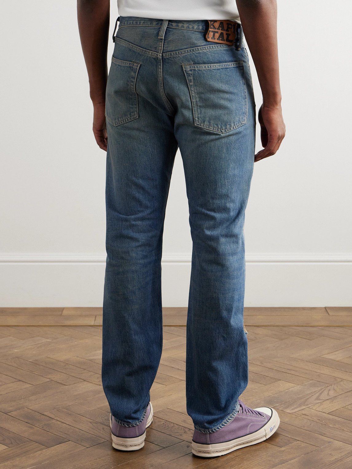 Shop Kapital Monkey Cisco Speakeasy Slim-fit Distressed Denim Jeans In Blue