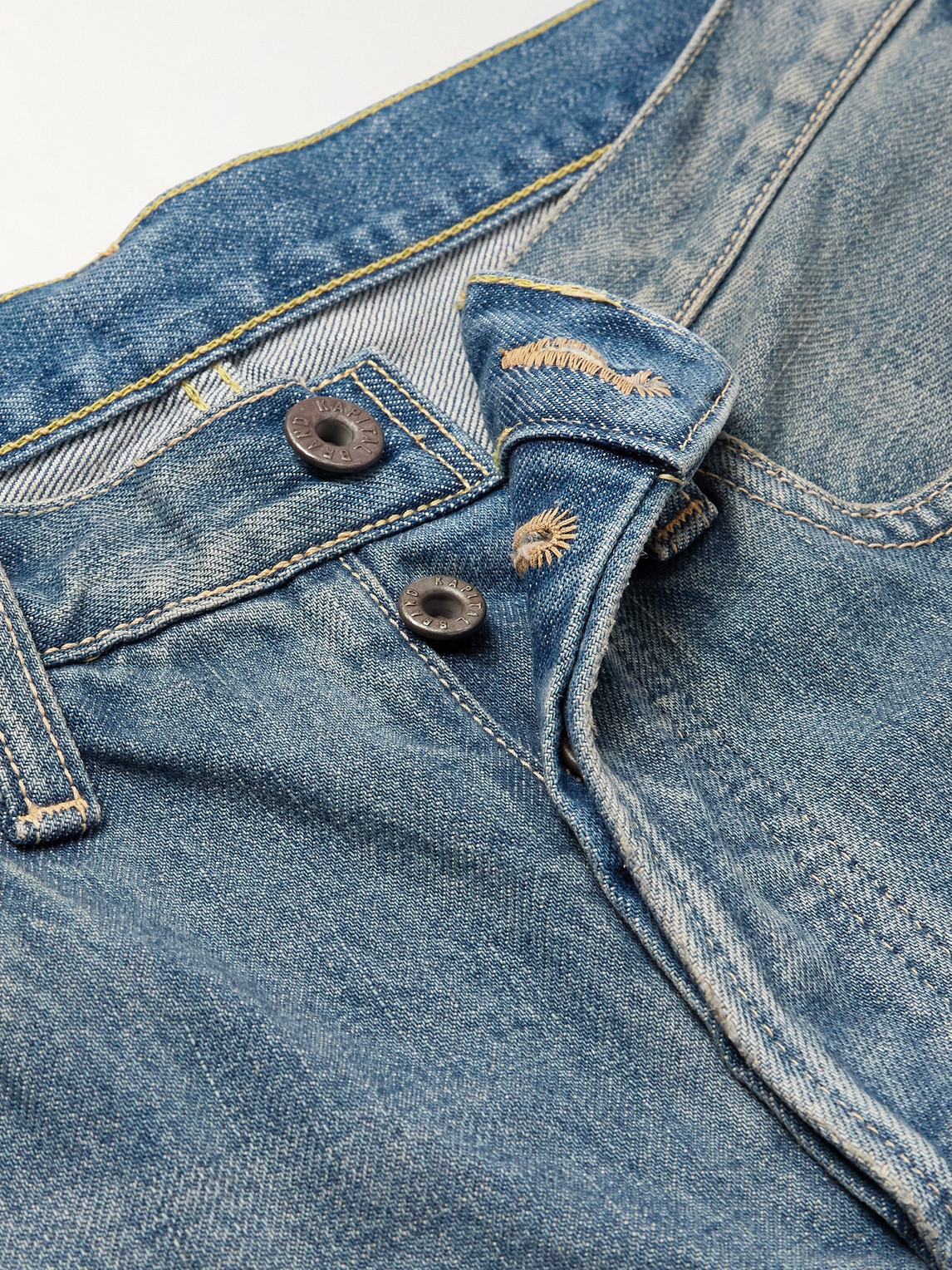 Shop Kapital Monkey Cisco Speakeasy Slim-fit Distressed Denim Jeans In Blue
