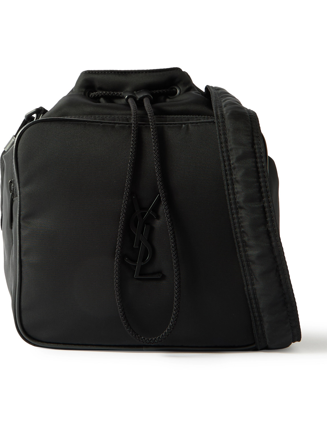 Saint Laurent Niki Small Logo-appliquéd Leather-trimmed Shell Bucket Bag In Black