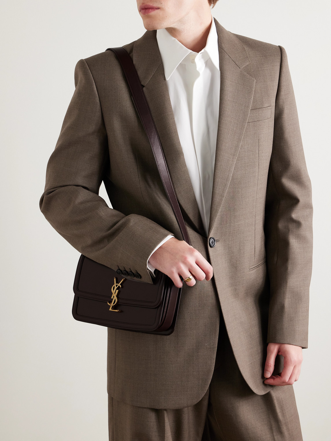 Saint Laurent Solferino Medium Logo-appliquéd Leather Messenger Bag In Brown