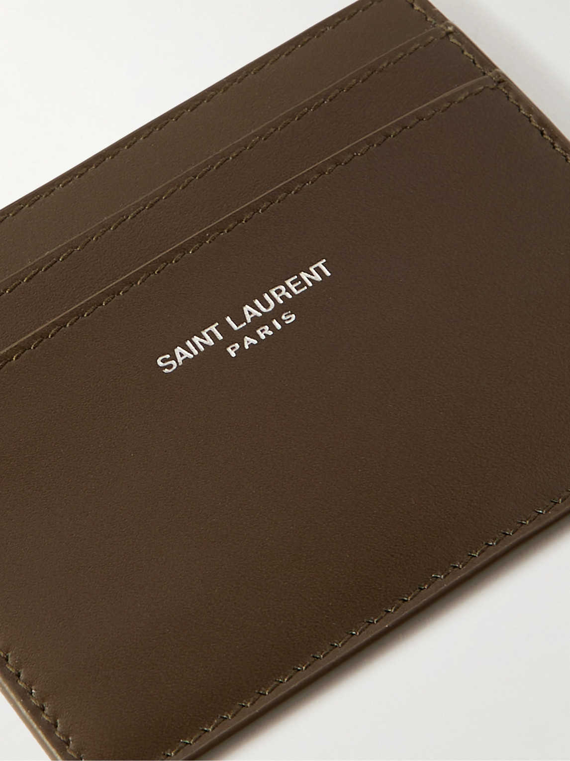Saint Laurent Logo-print Leather Cardholder In Green