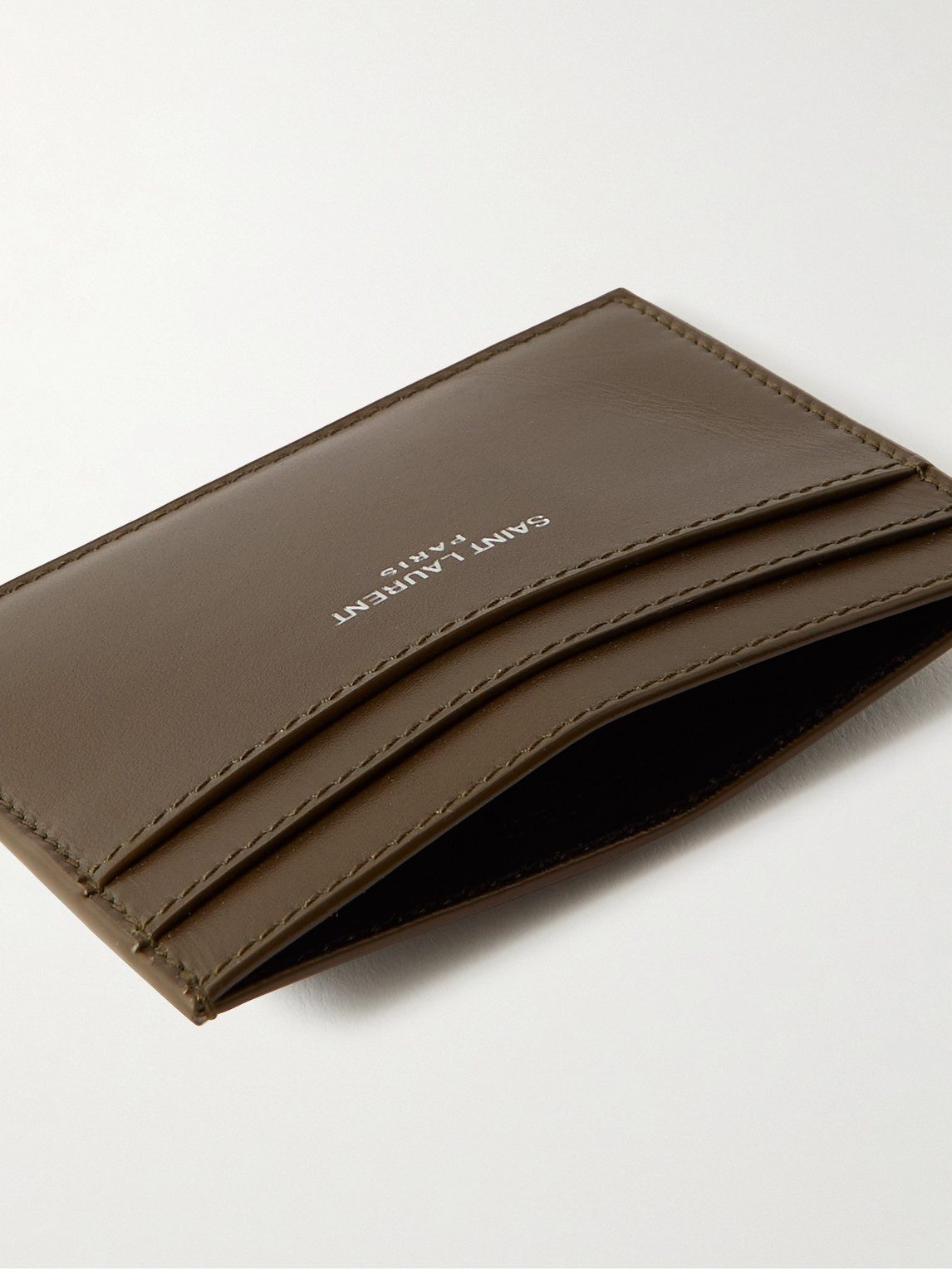 Saint Laurent Logo-print Leather Cardholder In Green