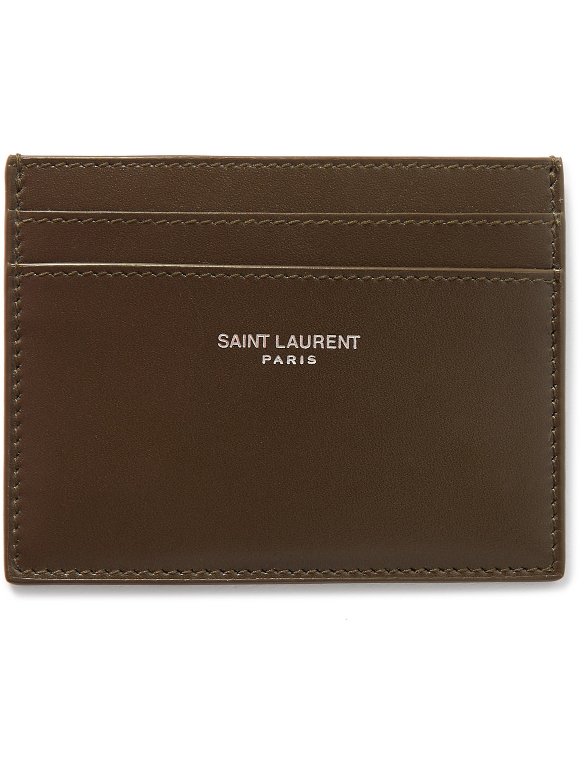 Saint Laurent Logo-print Leather Cardholder In Green