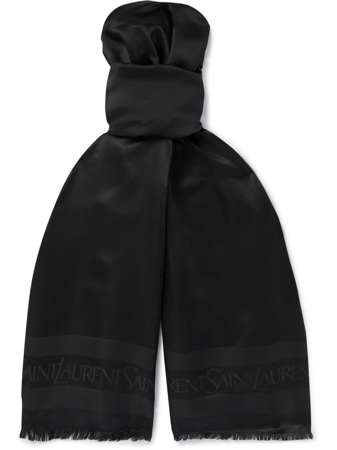 Saint Laurent Logo-jacquard Silk-satin Scarf In Black
