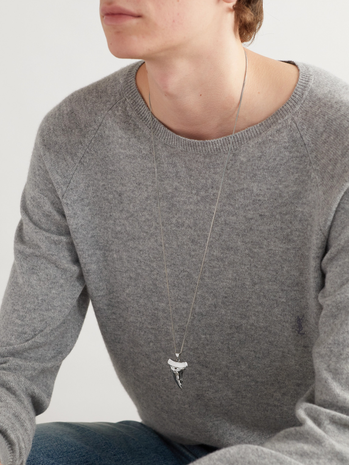 Saint Laurent Silver-tone Pendant Necklace In Silver